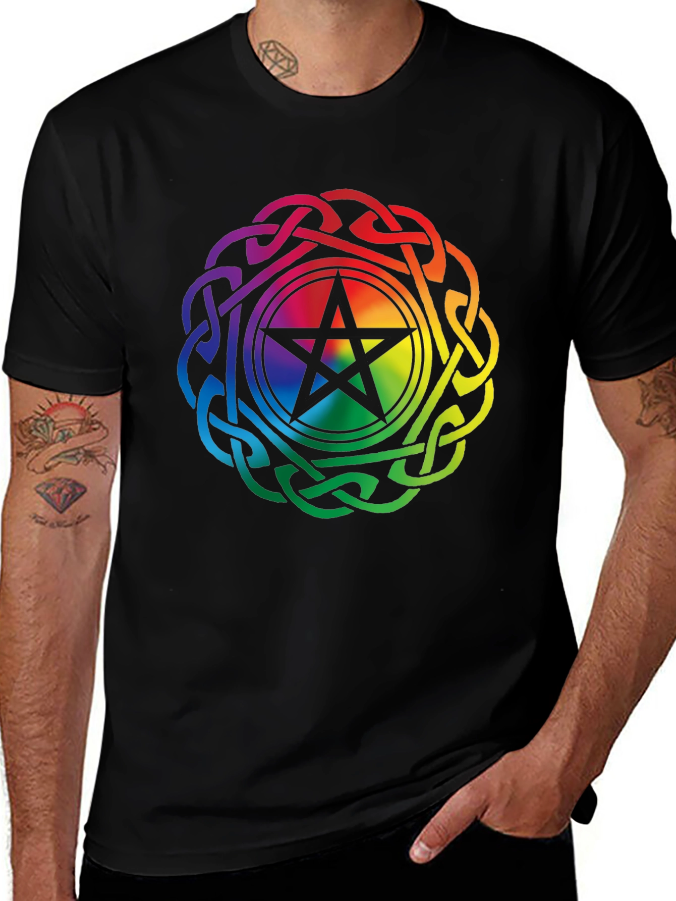 Variant 26 of Rainbow Pentacle Celtic Knot Black T-Shirt