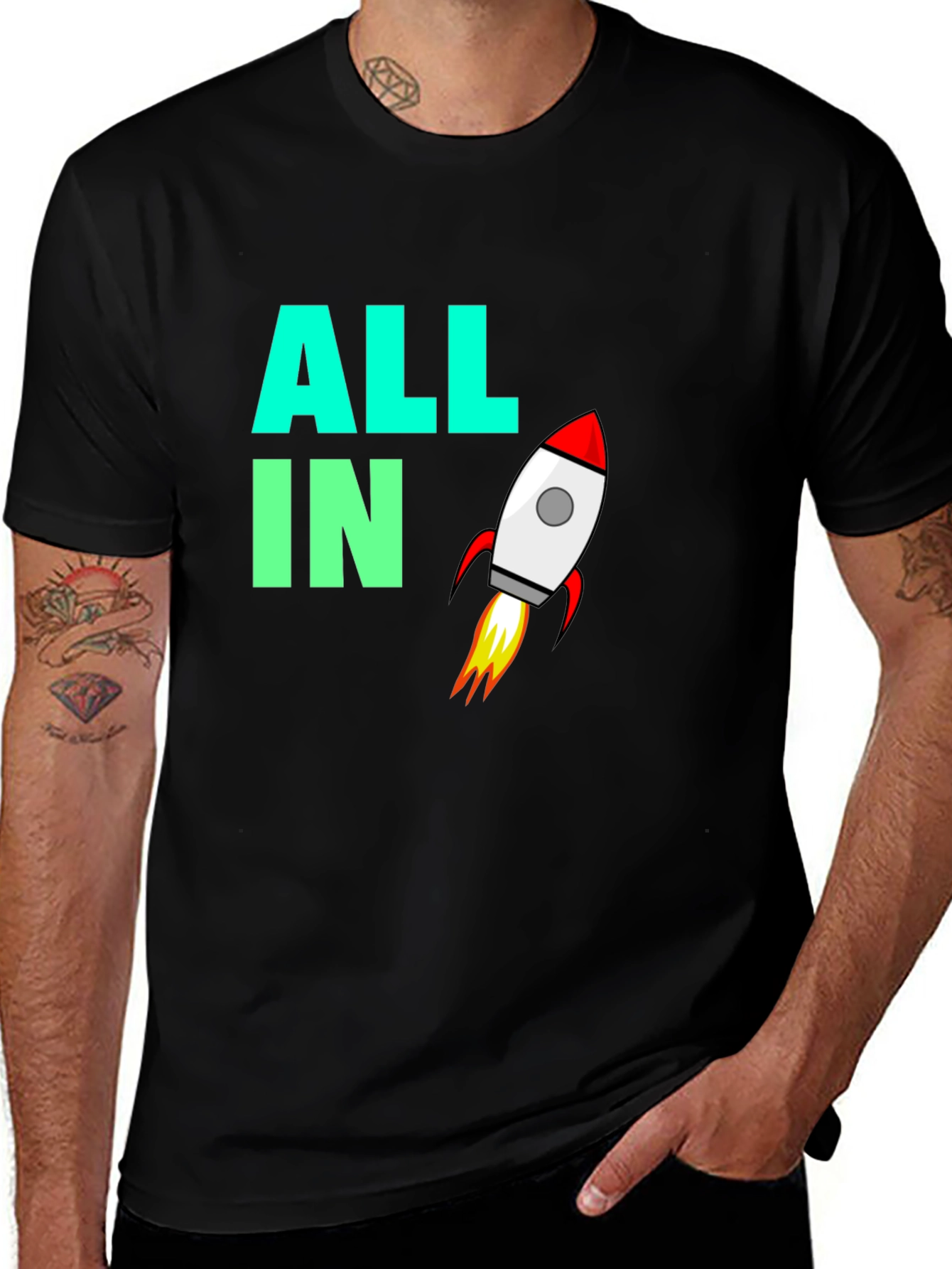 Variant 15 of All In Rocket Graphic T-Shirt - Black Crew Neck