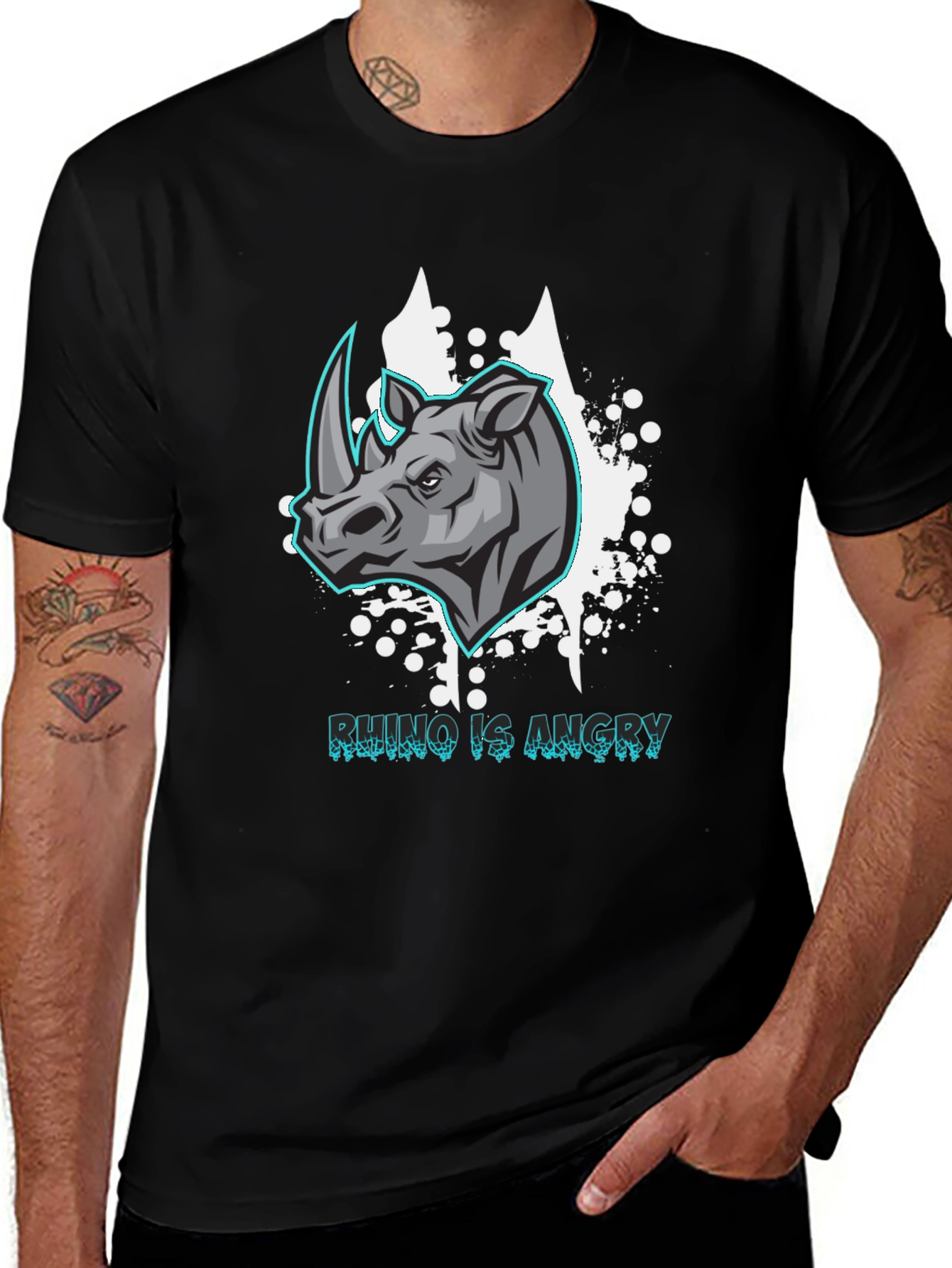 Variant 6 of Rhino Is Angry Graphic Tee - Men's Black T-Shirt