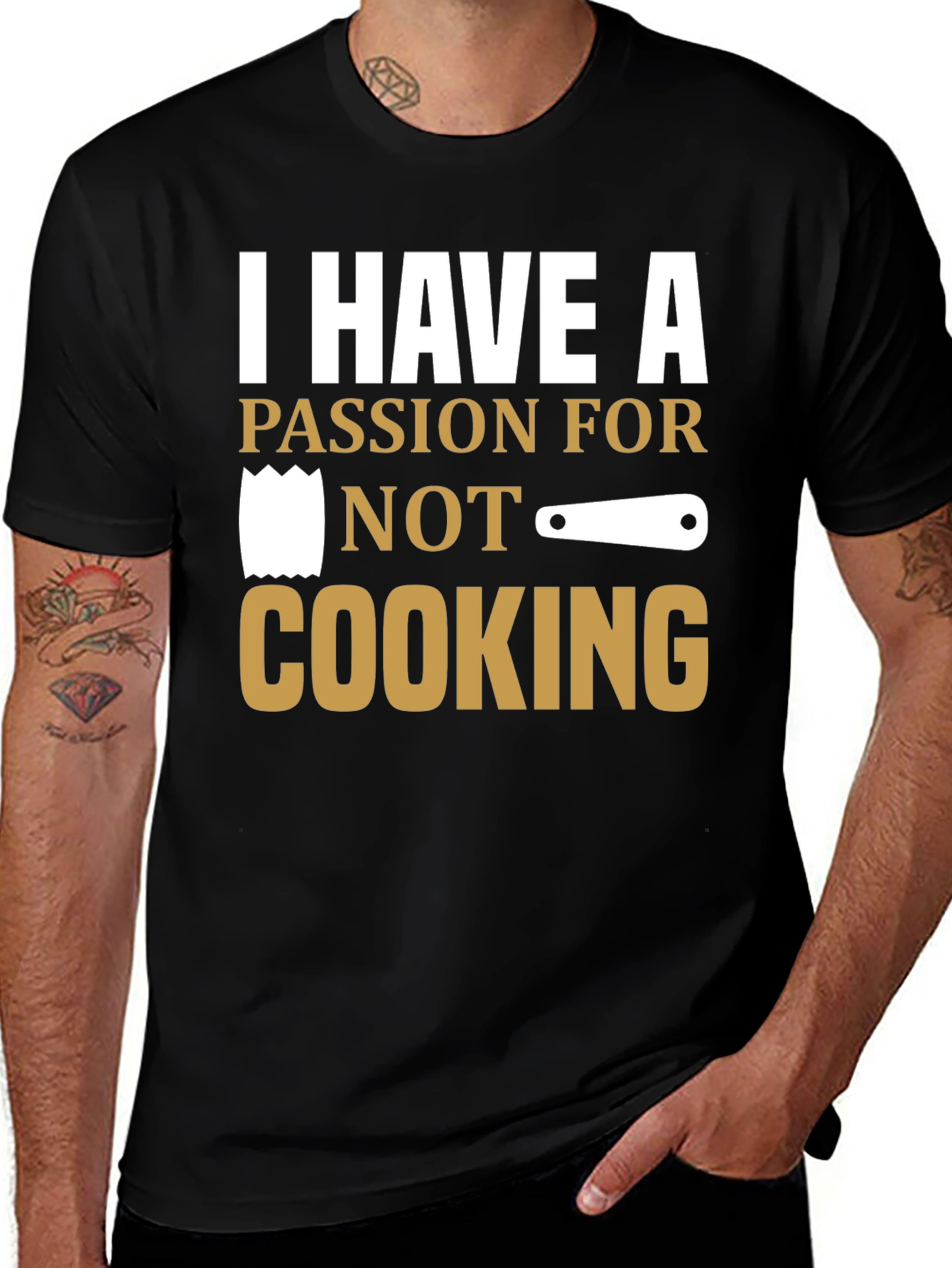 Variant 27 of Funny 'I Have a Passion for Not Cooking' Black T-Shirt