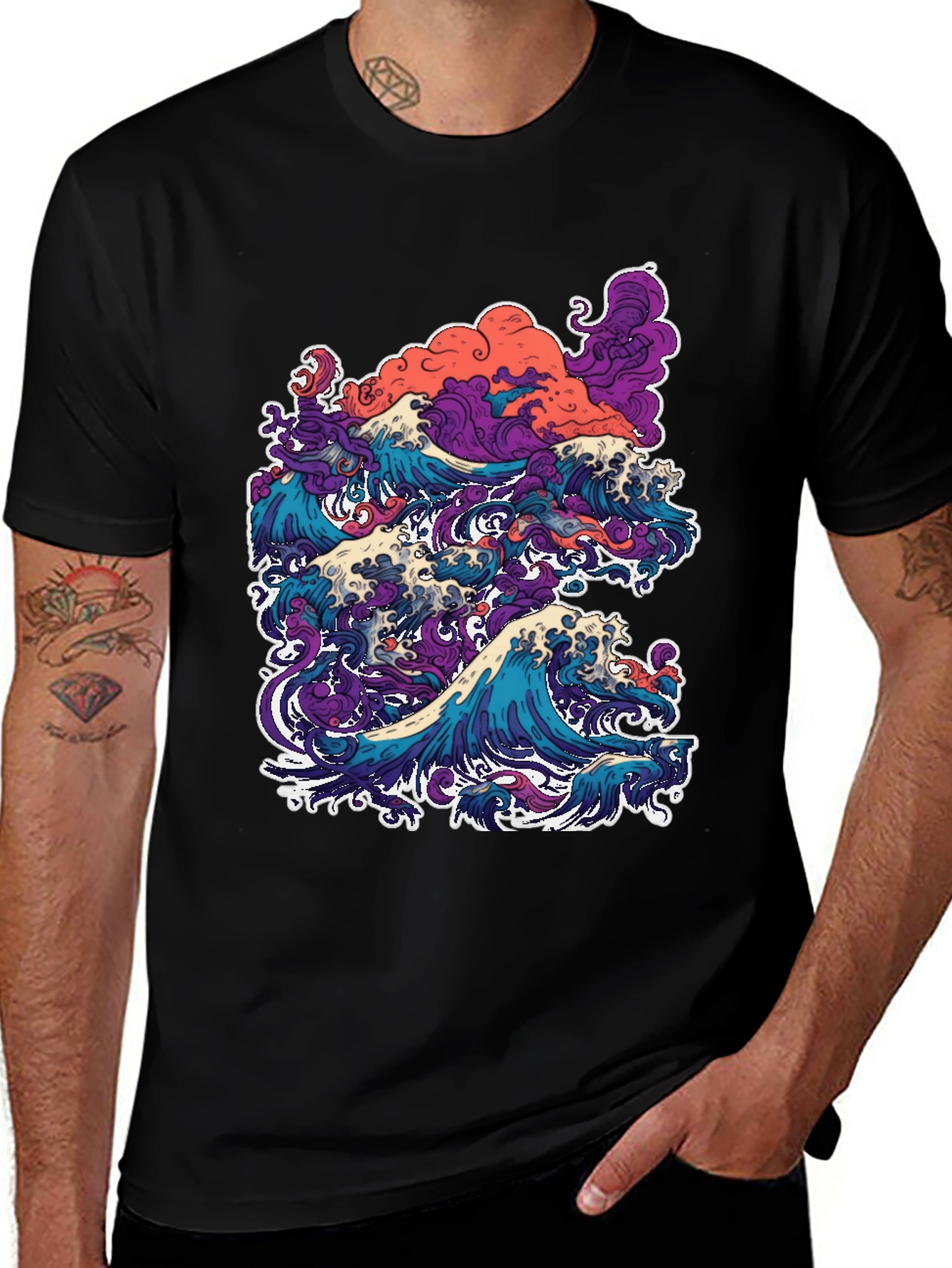 Variant 16 of Wave Art Graphic Tee - Men's Black T-Shirt