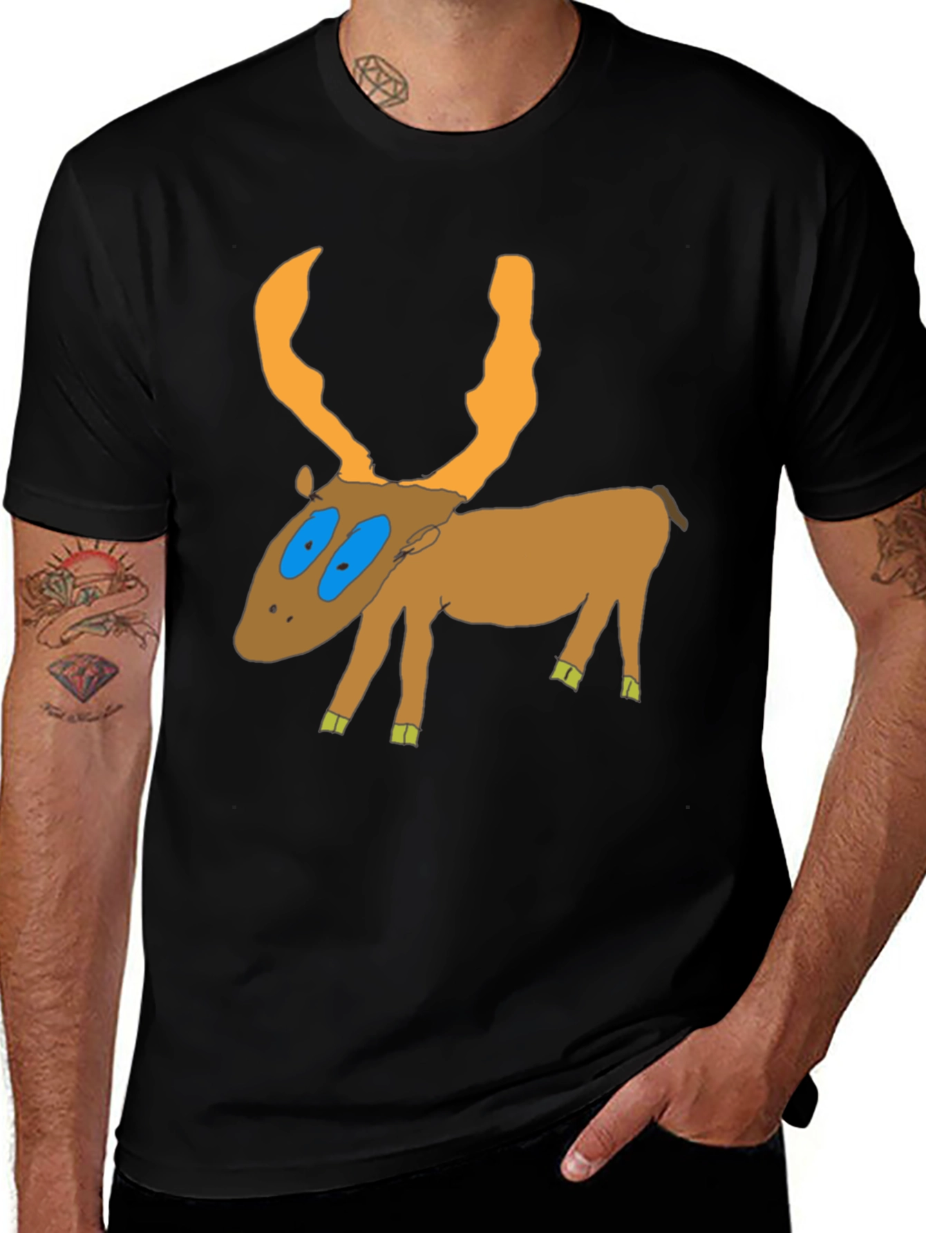 Variant 4 of Cartoon Moose T-Shirt, Black Tee