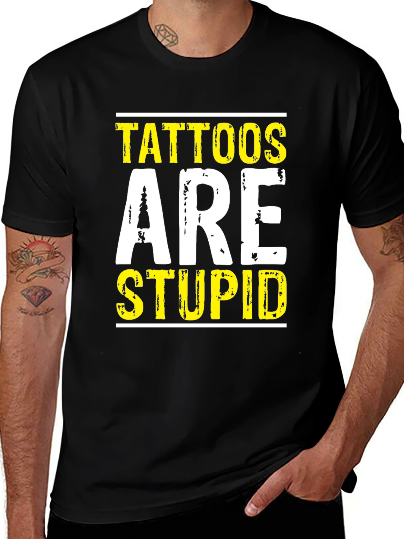 Variant 4 of Tattoos Are Stupid Graphic T-Shirt - Anti-Tattoo Humor Tee