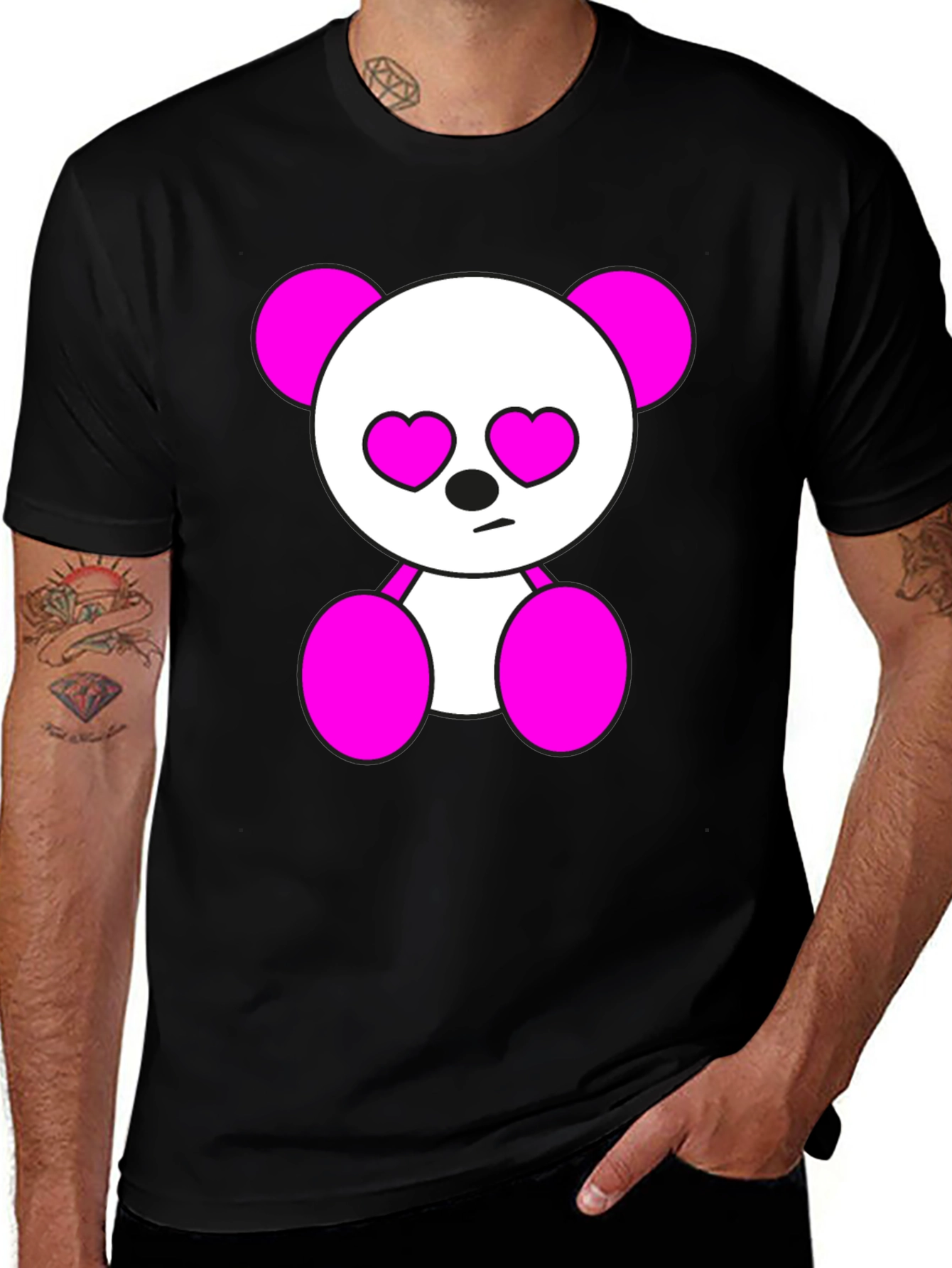 Variant 18 of Cute Panda Heart Eyes Graphic Tee - Black Cotton Blend