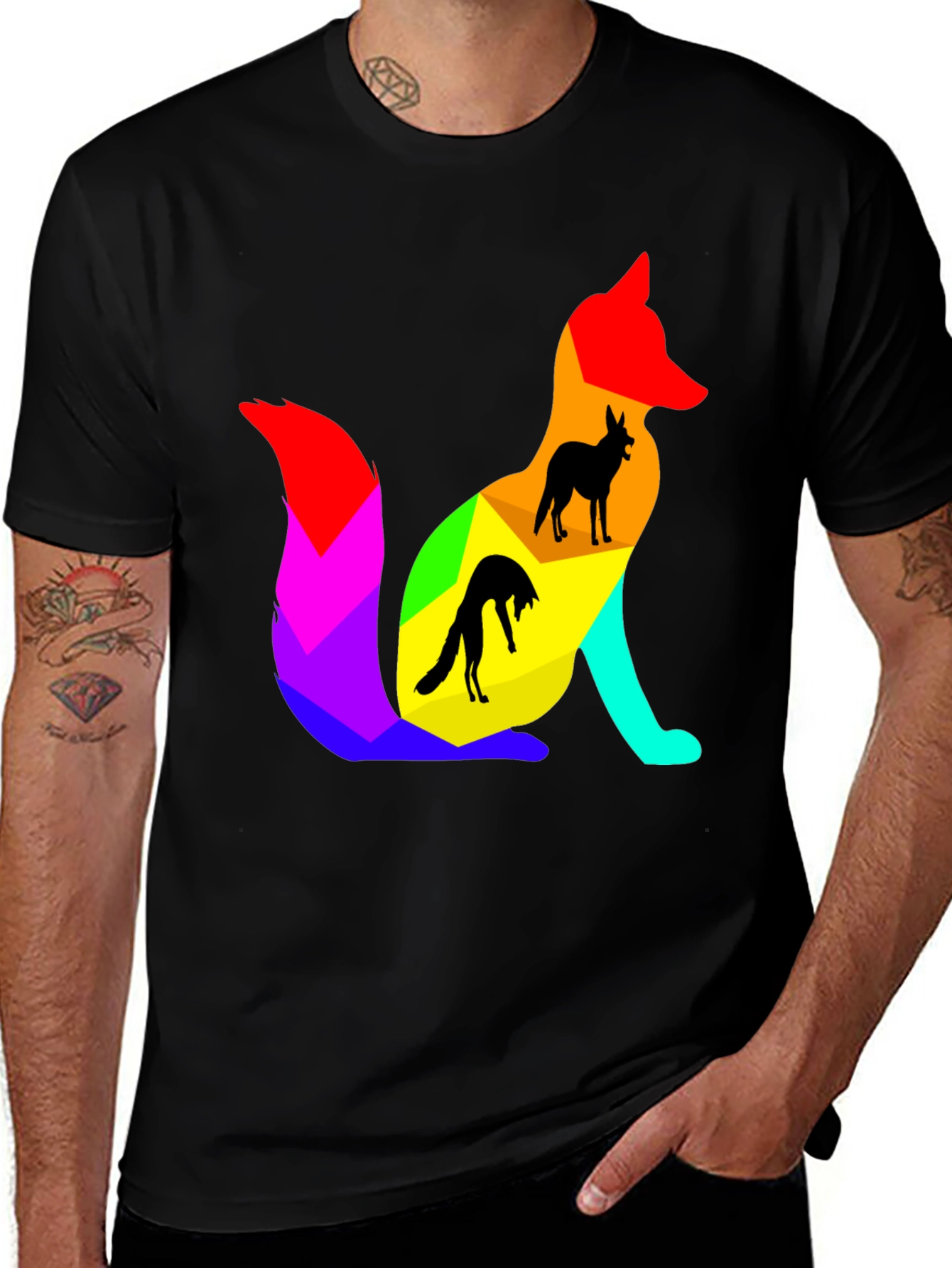 Variant 20 of Rainbow Fox Silhouette Graphic Tee - Unique Design