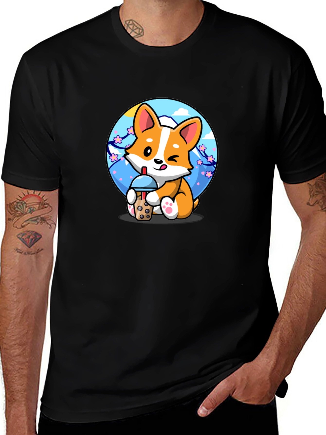 Variant 9 of Cute Corgi Boba Tea Graphic Tee
