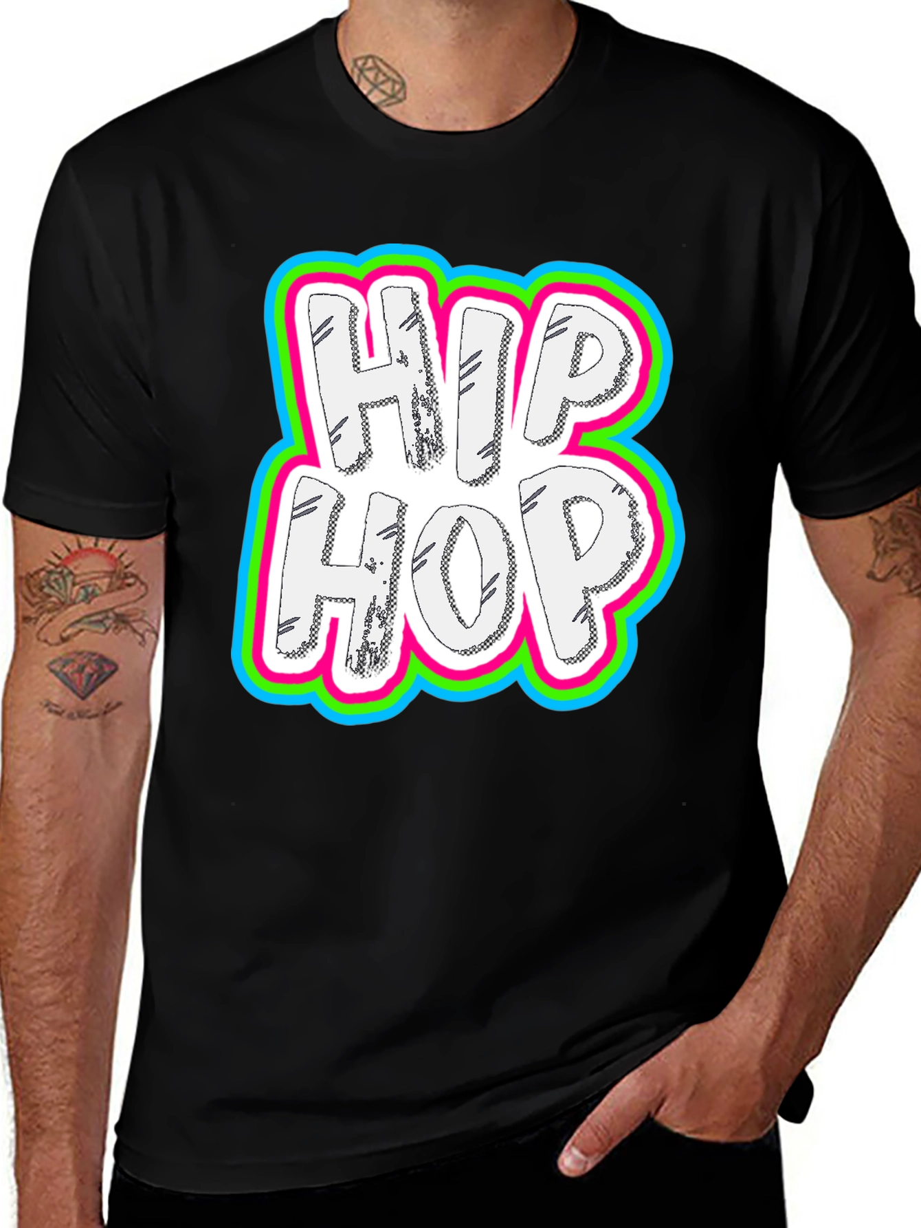 Variant 22 of Hip Hop Graphic Tee - Retro Style, Men's Black T-Shirt