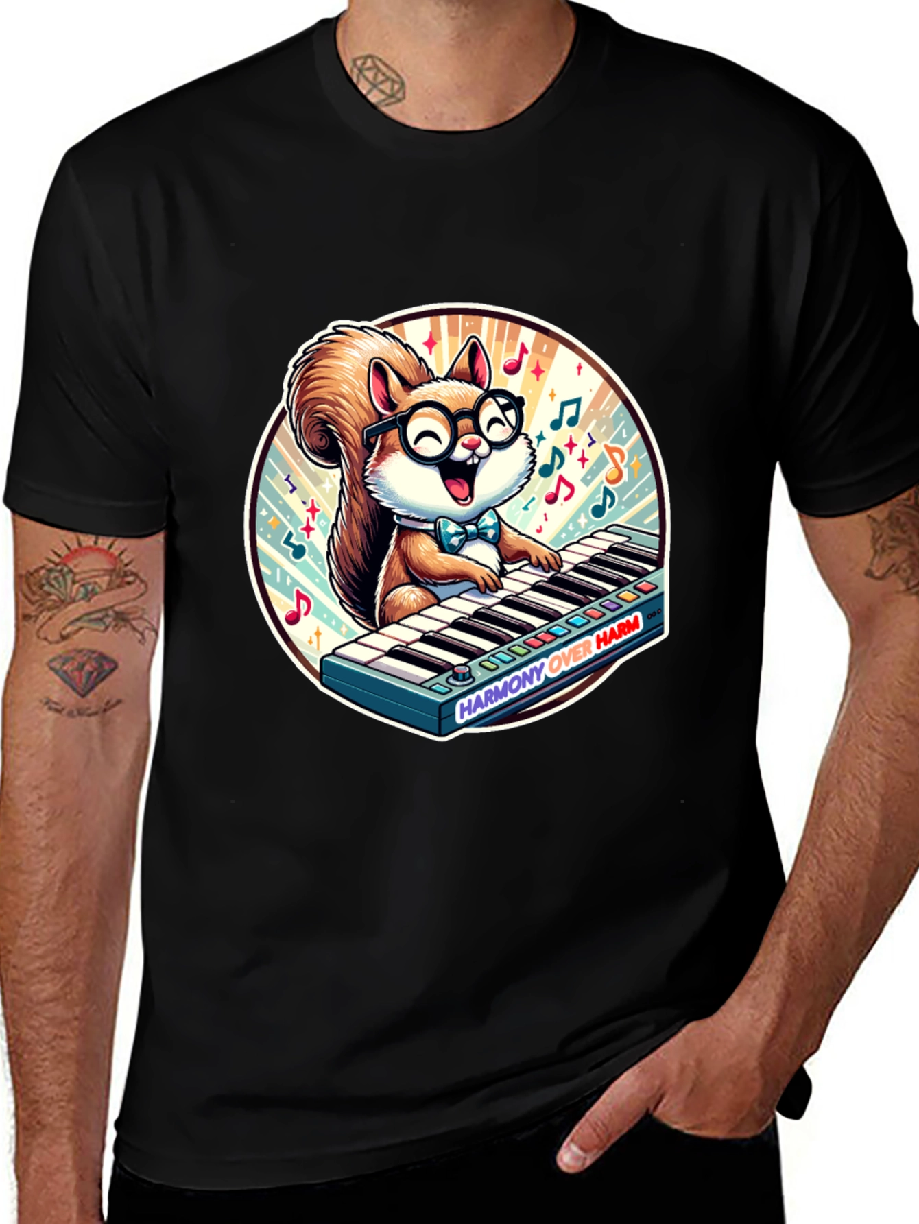 Variant 16 of Squirrel Pianist Graphic Tee - Harmony Over Harm Shirt