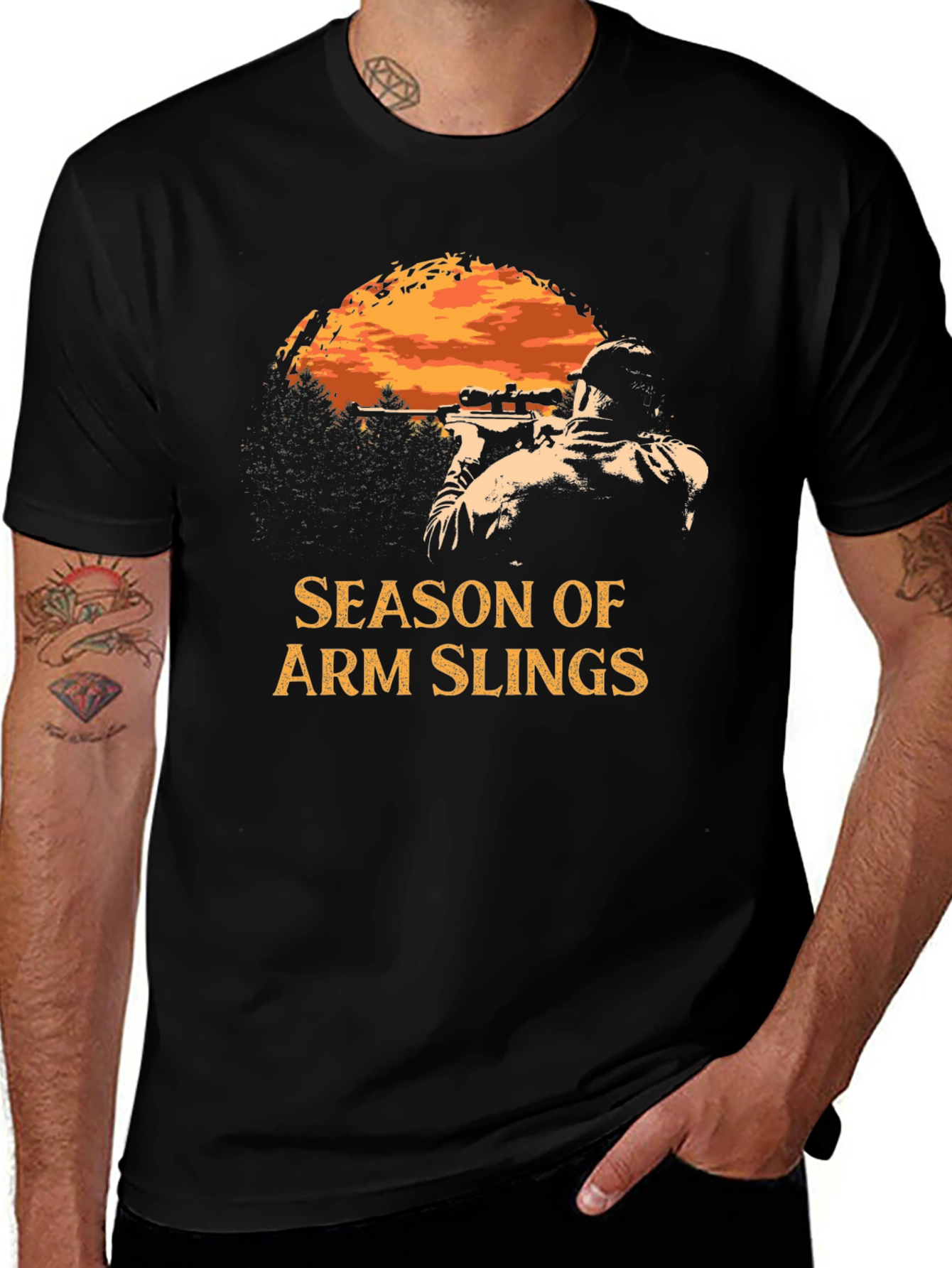 Variant 15 of Season of Arm Slings Graphic Tee - Hunter Silhouette T-Shirt