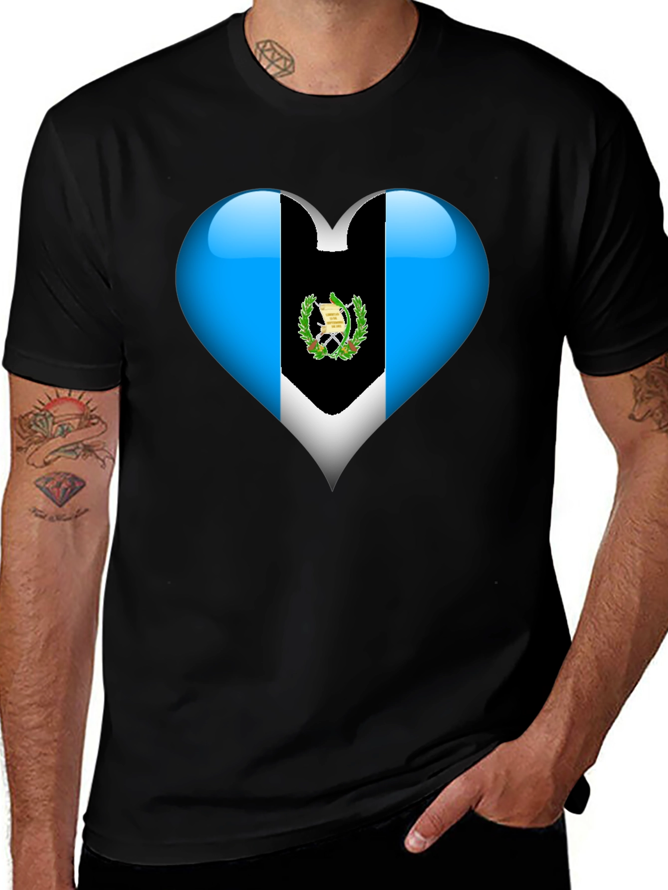Guatemalan Flag Heart T-Shirt - Black