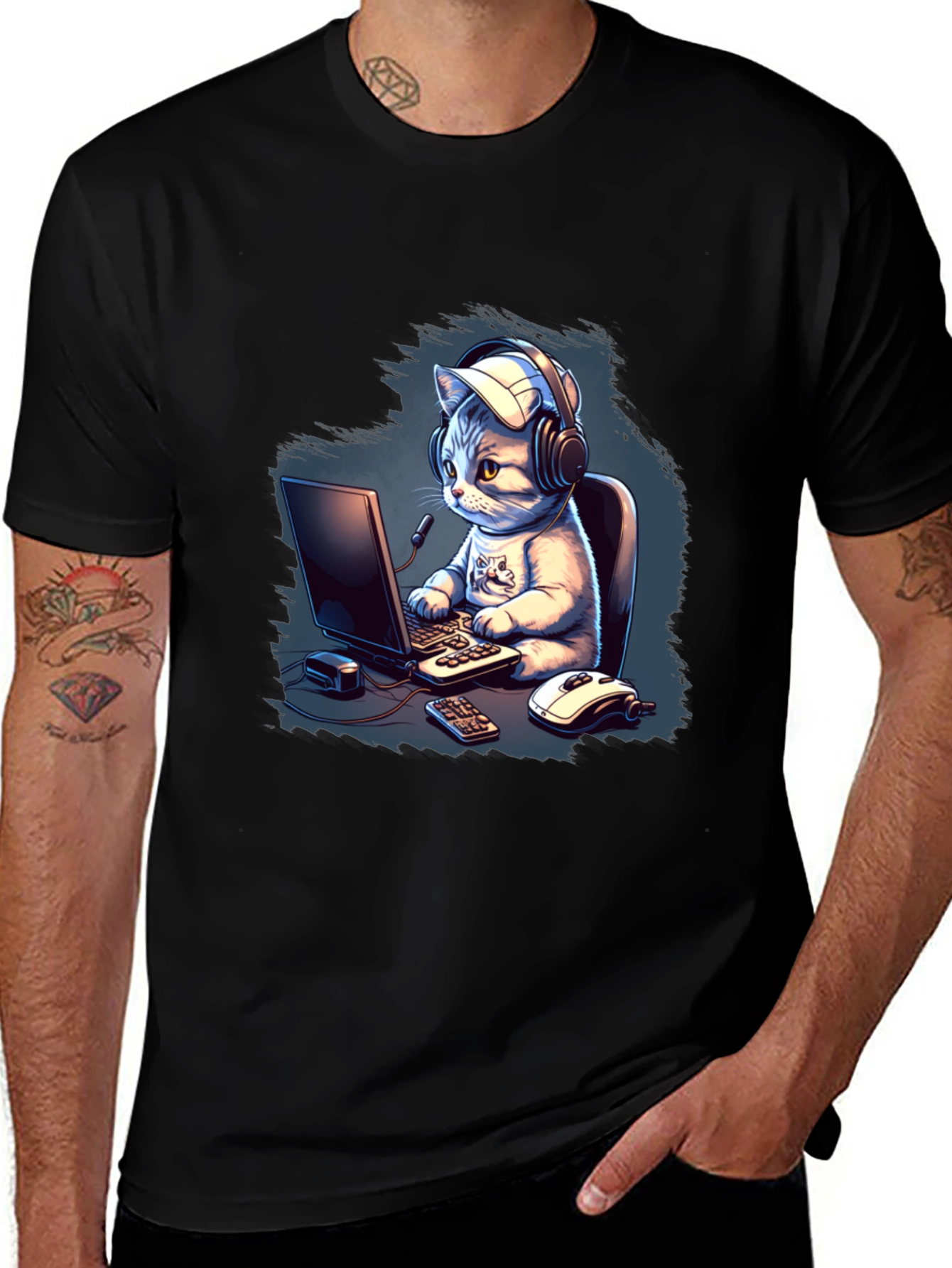 Variant 14 of Gamer Cat Graphic Tee - Black
