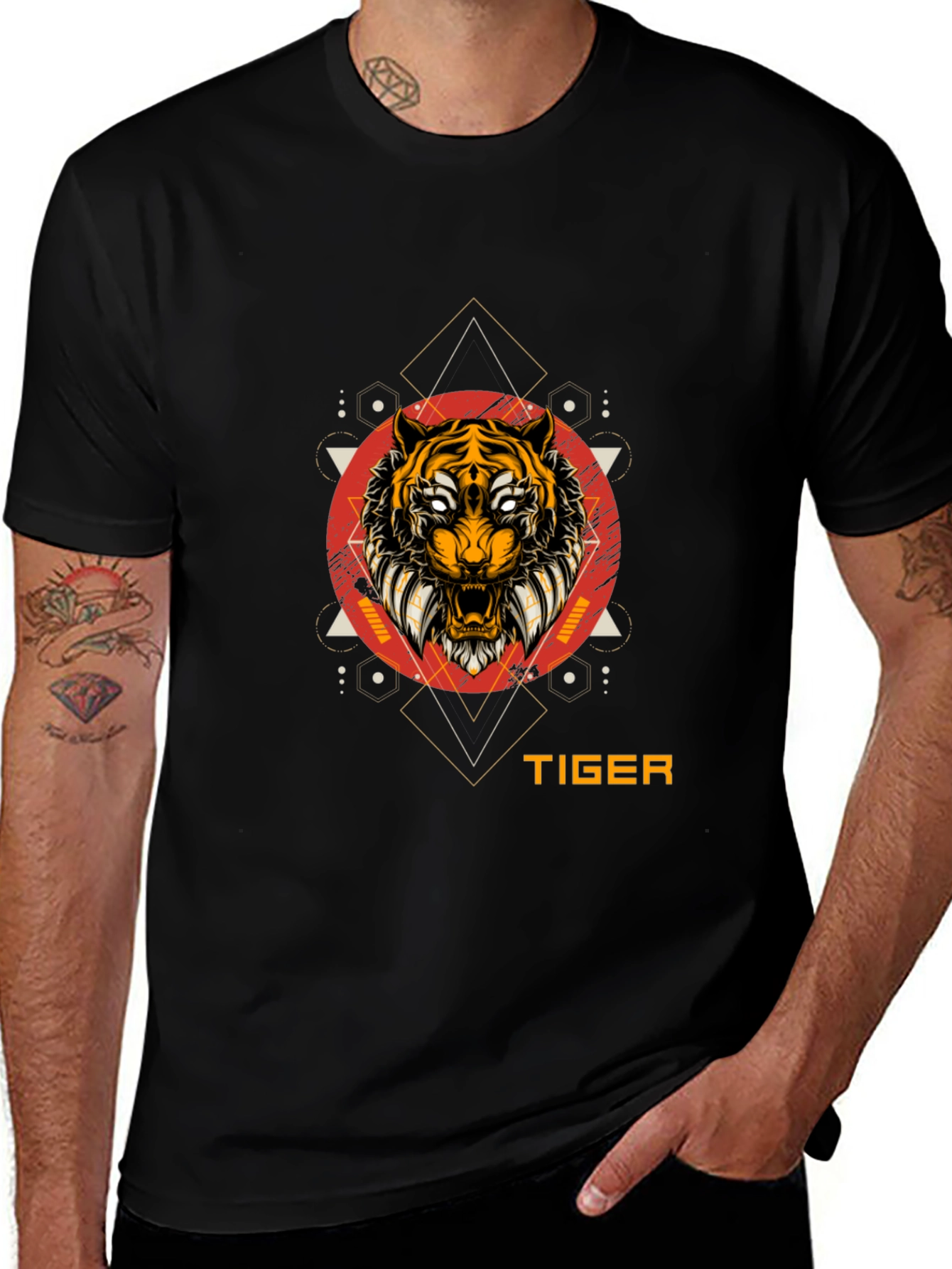 Variant 26 of Tiger Graphic Print Men's Black T-Shirt