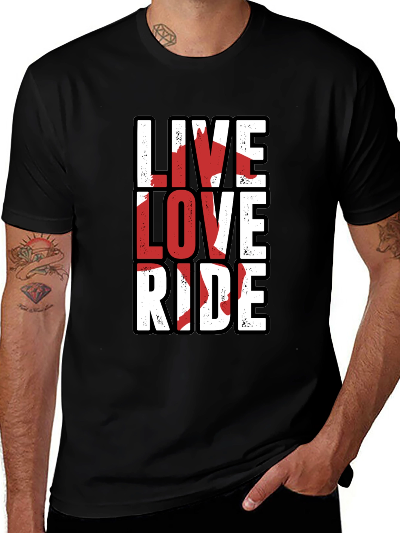 Variant 8 of Live Love Ride Graphic Tee - Men's Black Cotton T-Shirt