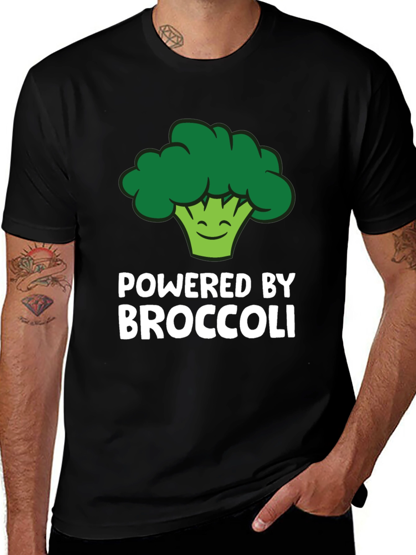 Variant 9 of Powered By Broccoli T-Shirt - Funny Vegan Tee