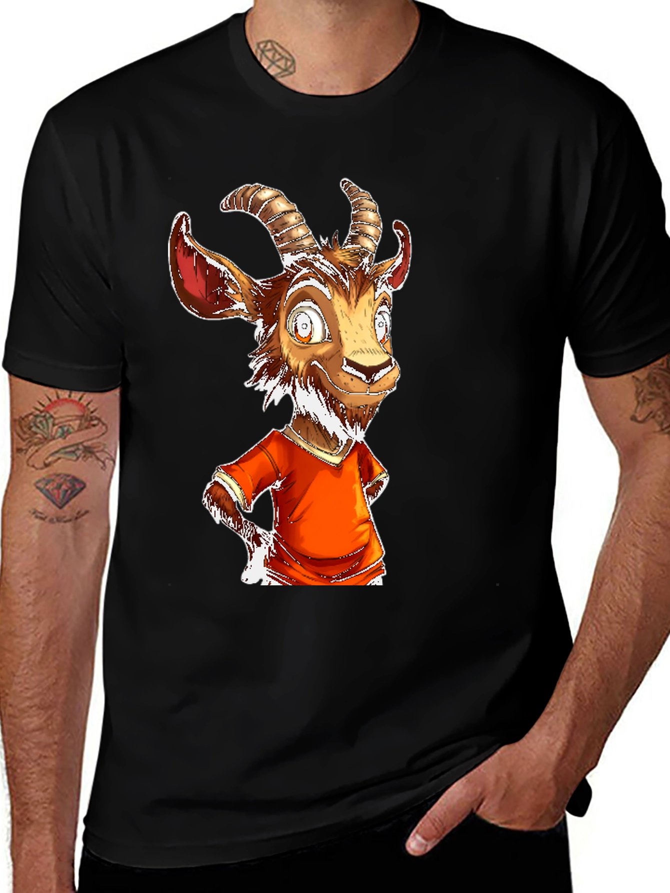 Variant 24 of Goat Cartoon Graphic Tee - Black