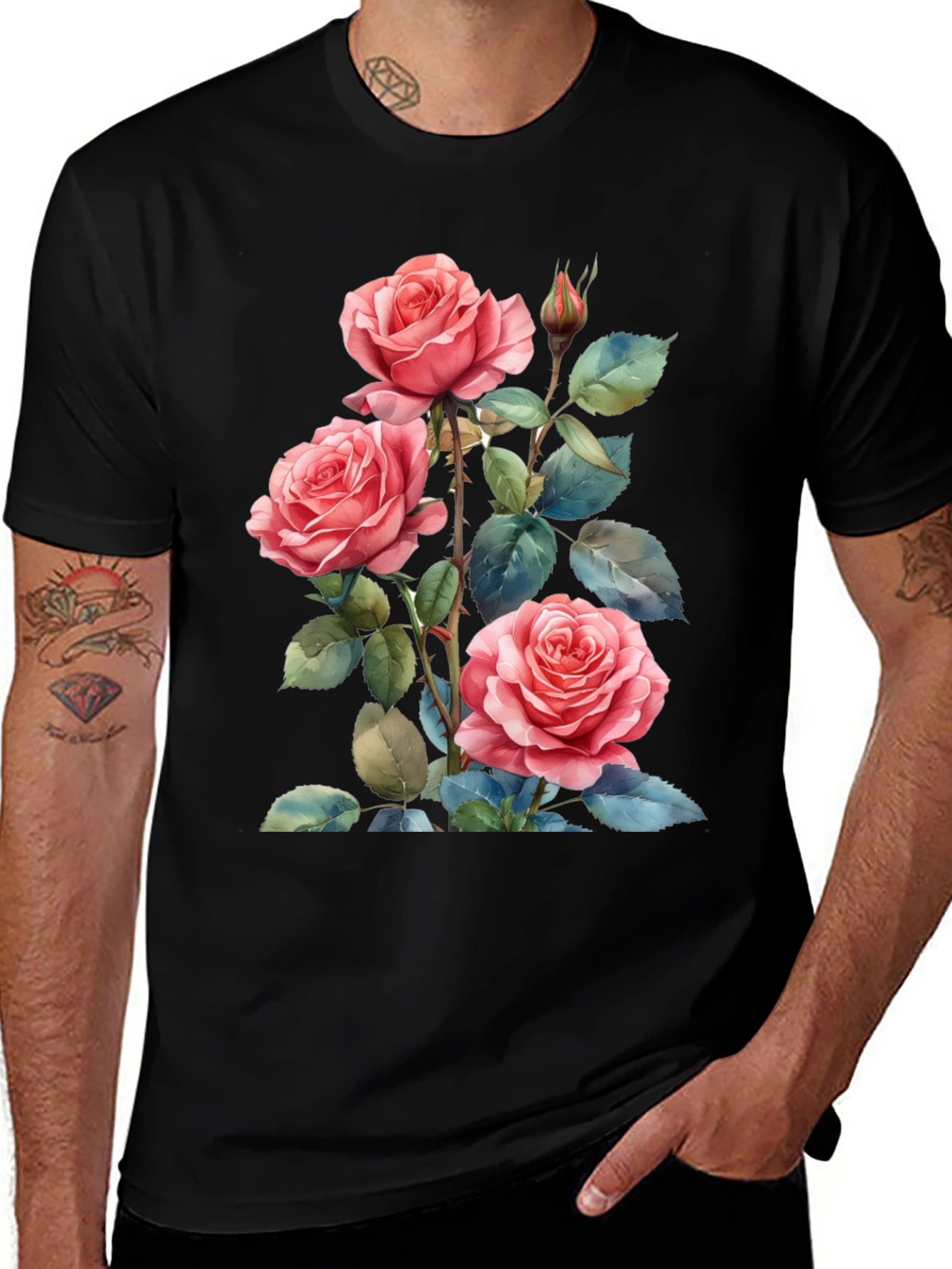Floral Rose Print T-Shirt - Elegant Botanical Tee