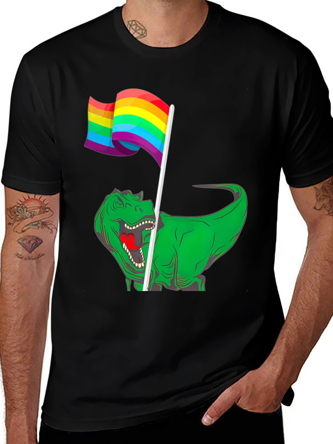 Variant 28 of Dino Pride T-Shirt - Rainbow Flag Dinosaur Tee