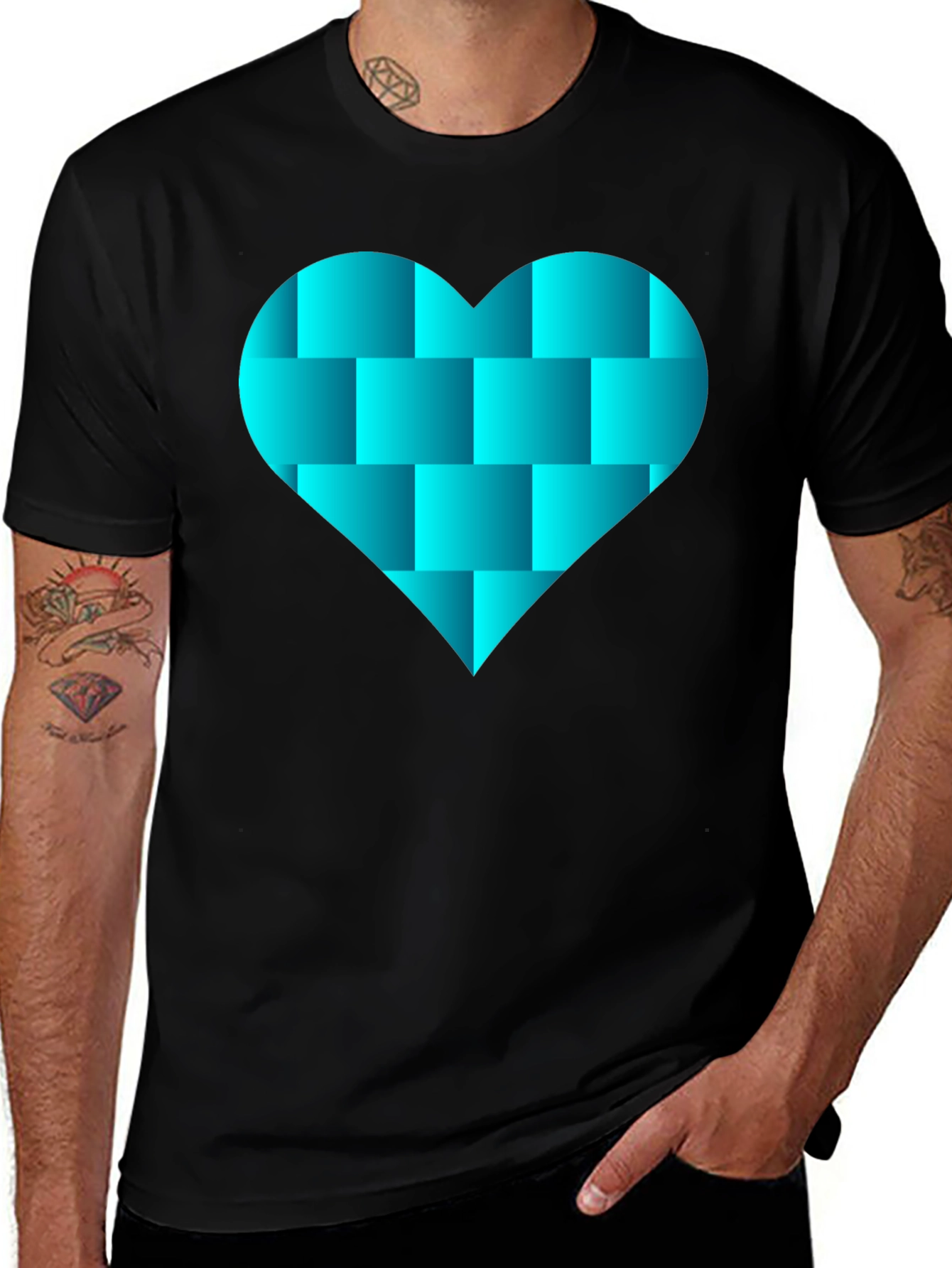 Variant 9 of Geometric Heart Graphic Black Tee Shirt