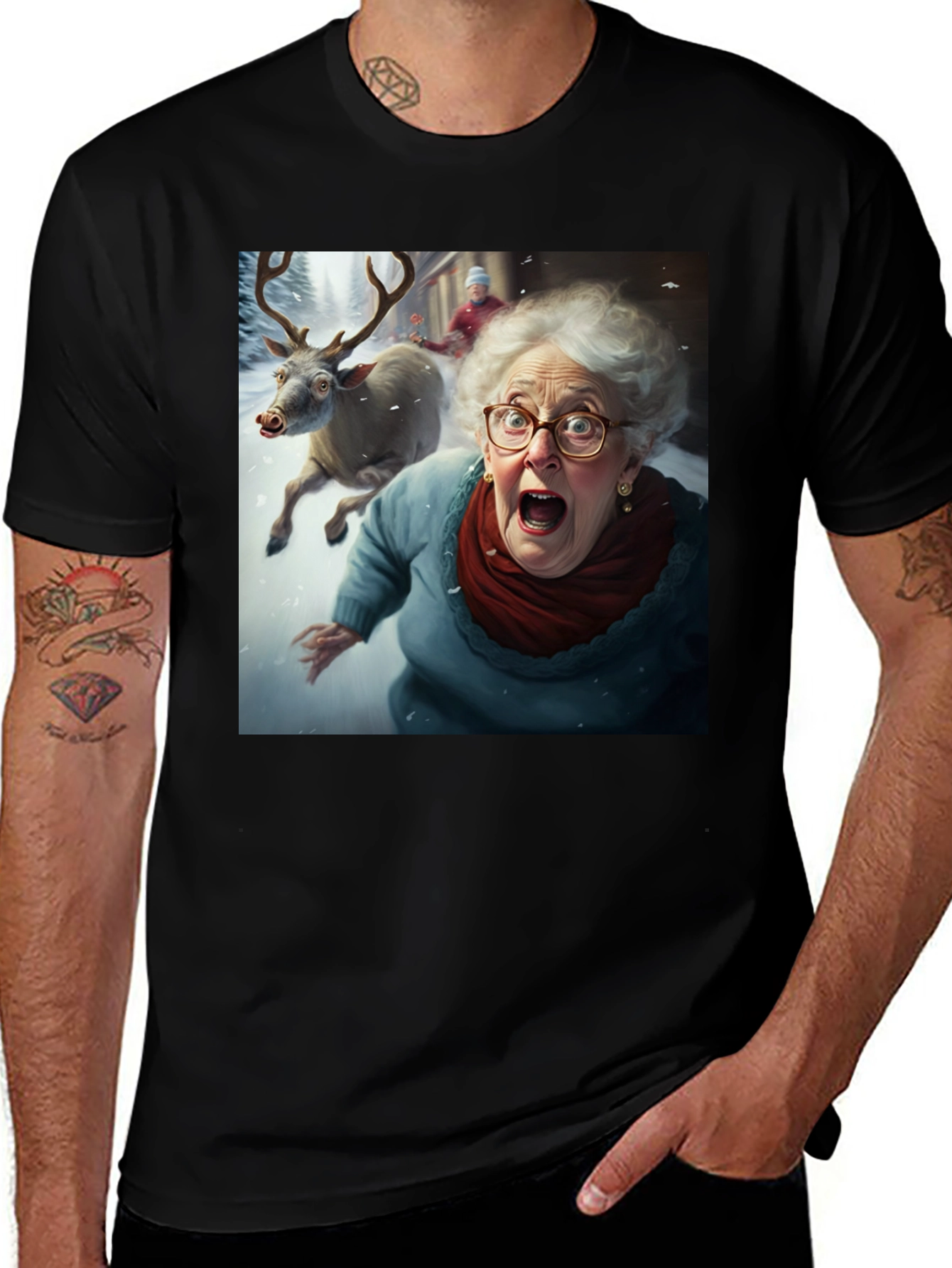 Variant 30 of Funny Grandma Reindeer Run Black T-Shirt