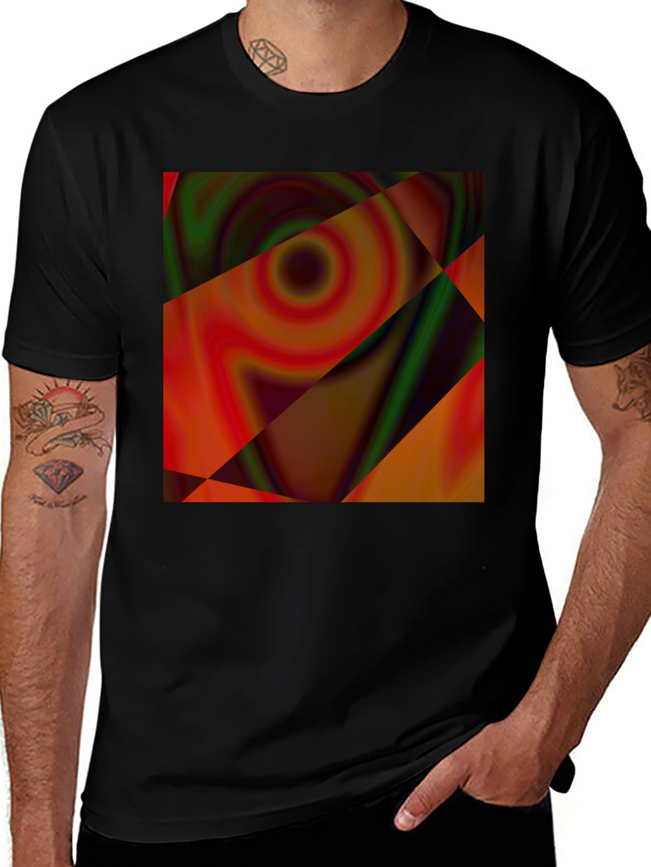 Variant 18 of Abstract Geometric Swirl Graphic Tee - Black