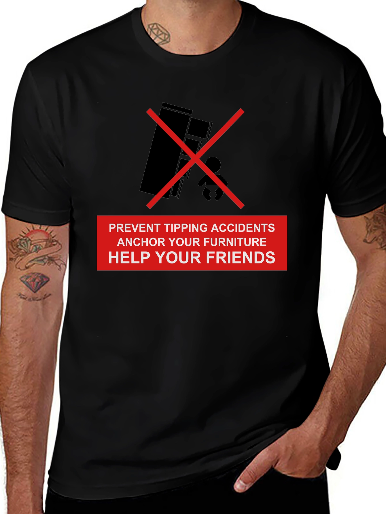 Variant 16 of Safety First Black T-Shirt: Prevent Furniture Tipping Accidents
