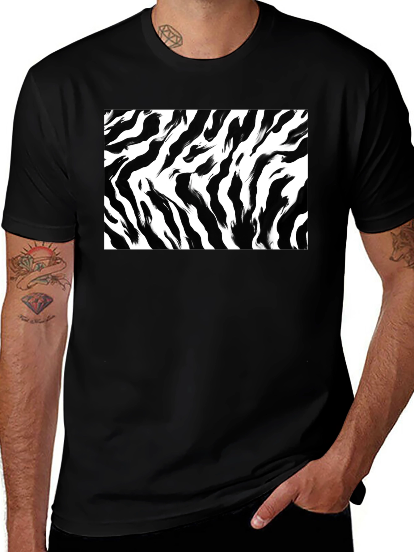 Variant 10 of Zebra Stripe Graphic Print Black T-Shirt