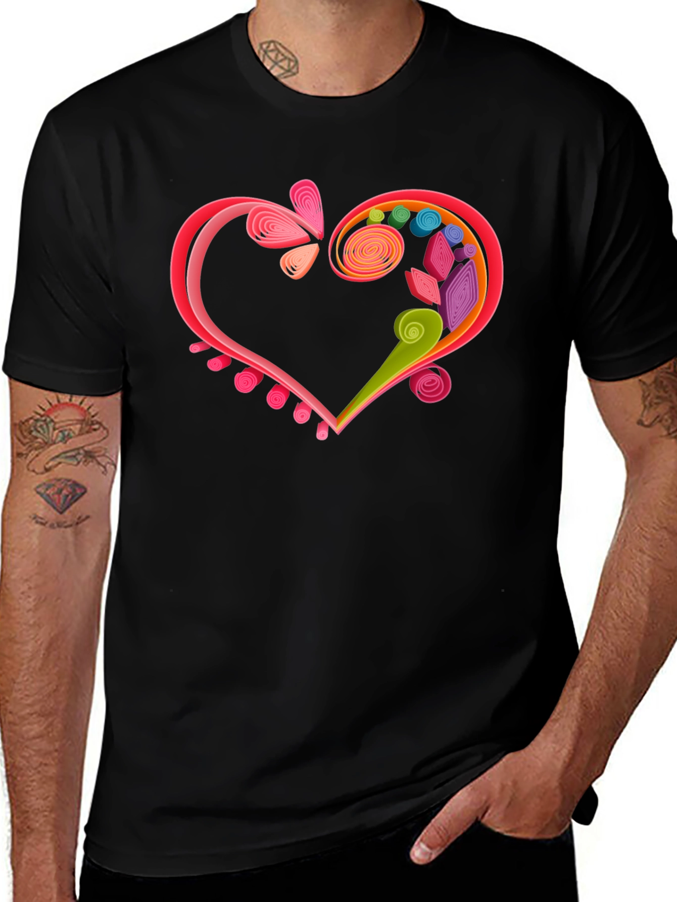 Variant 16 of Heart Quilling Black T-Shirt