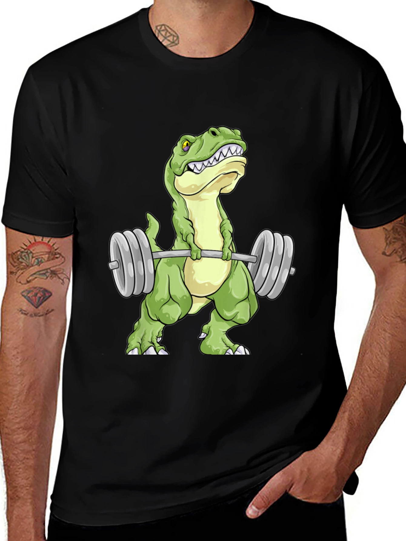 Variant 22 of Dino Gym T-Shirt - Black Cotton Graphic Tee