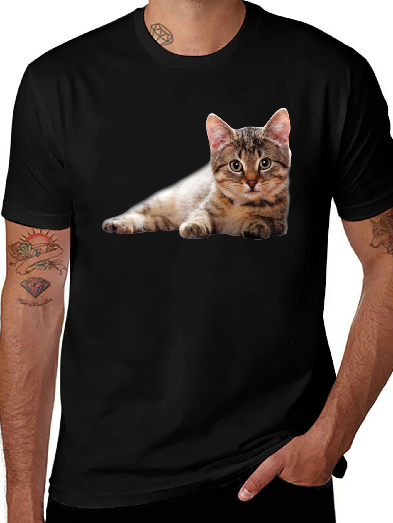 Variant 6 of Cute Kitten Graphic Tee - Black Cotton T-Shirt