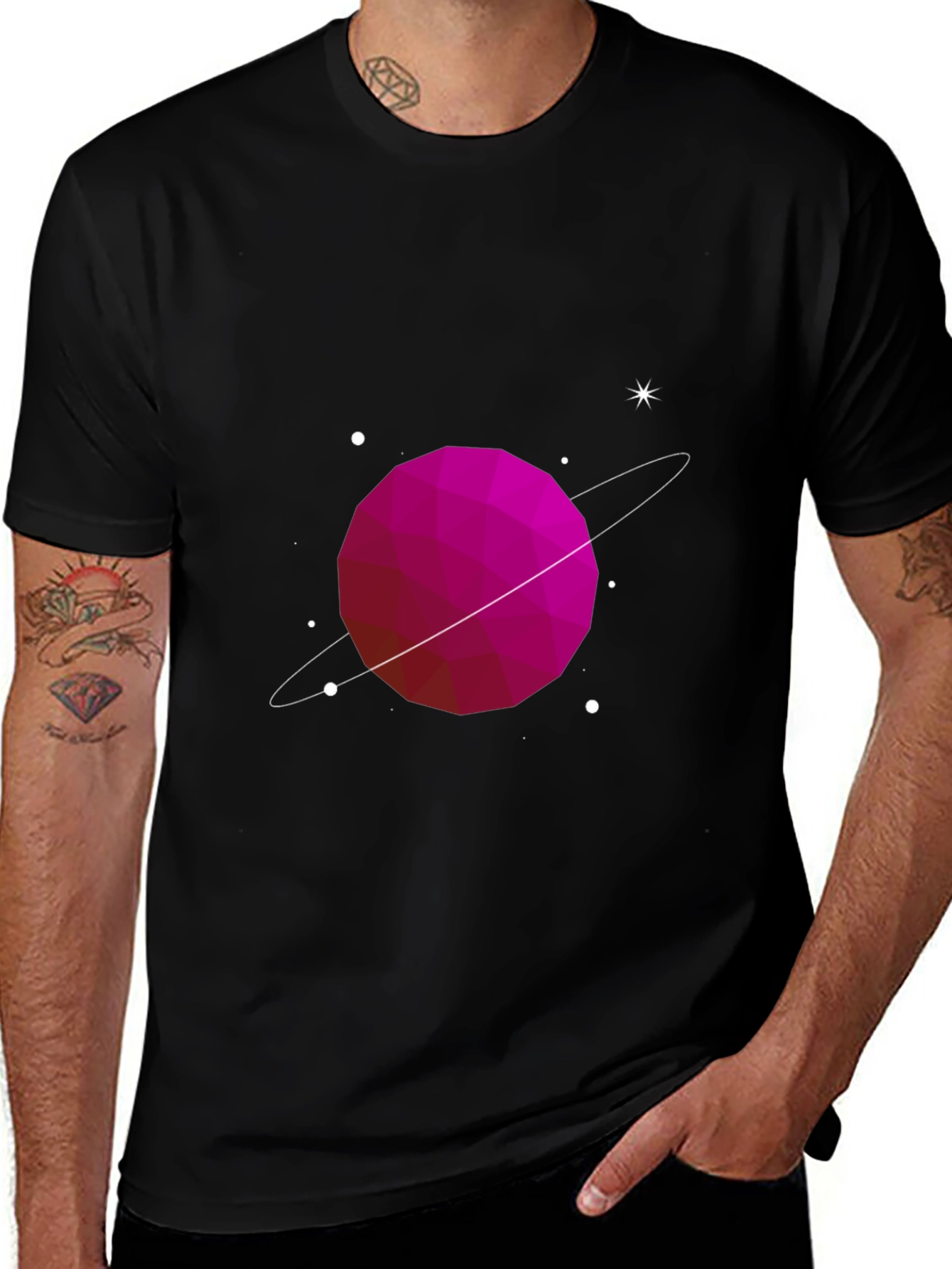 Variant 13 of Geometric Planet Graphic Tee - Black Cotton Comfort