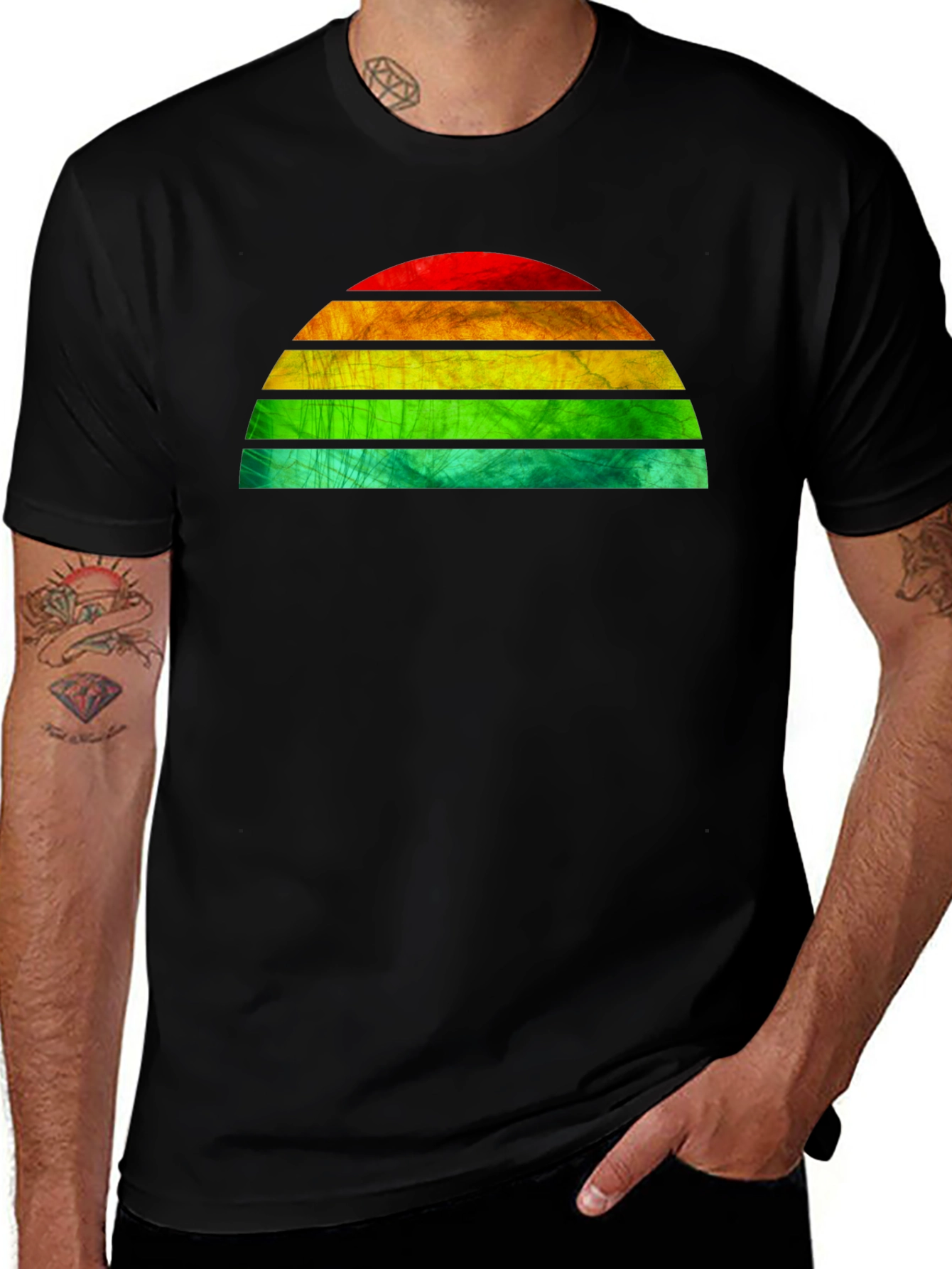 Variant 19 of Retro Sunset Graphic Tee - Black Cotton T-Shirt