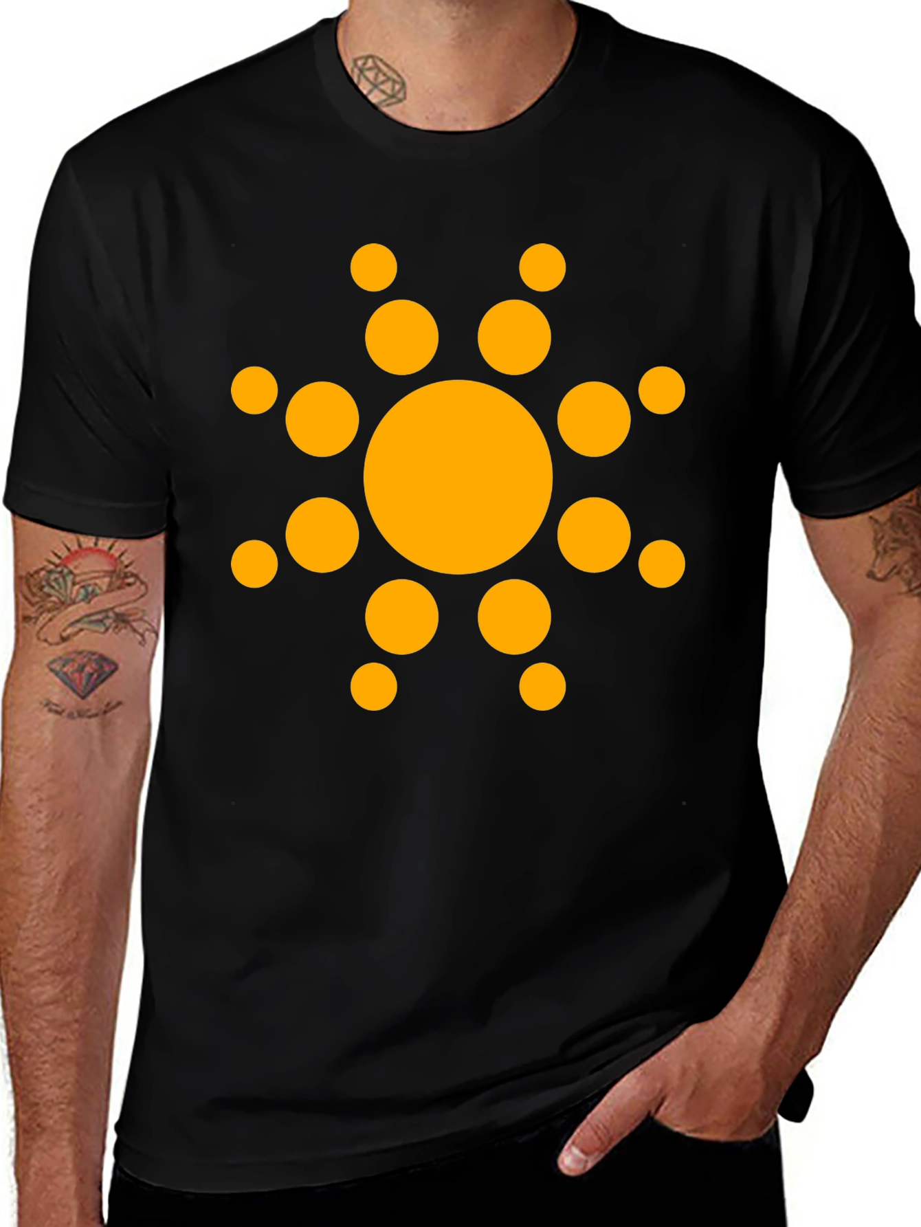 Variant 28 of Black T-Shirt with Orange Sun Design