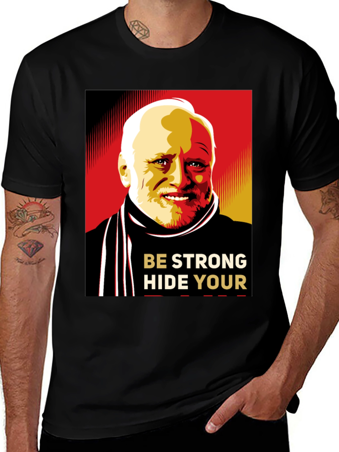 Black Hide Your Pain Harold Meme Black T-Shirt main image