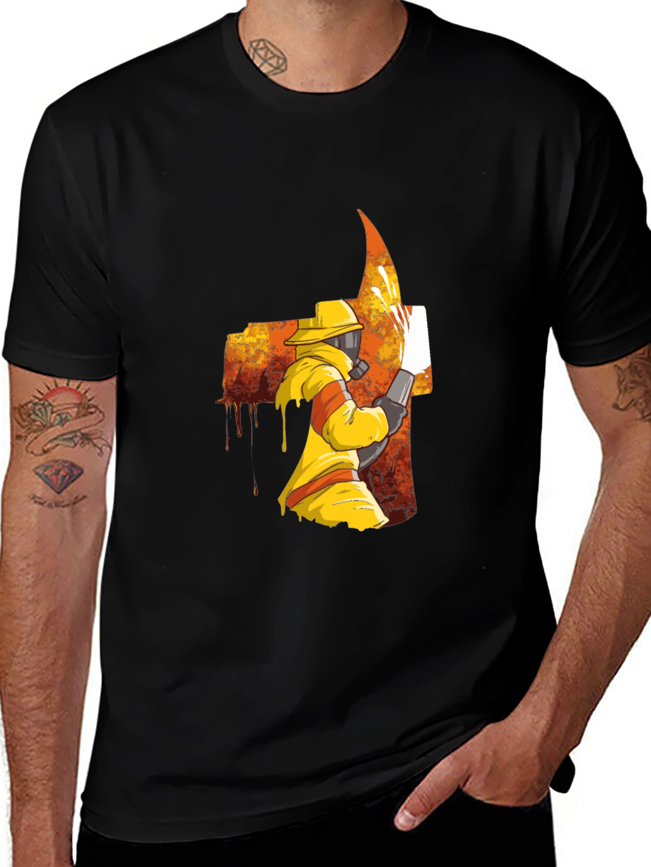 Variant 18 of Firefighter Graphic Print Black T-Shirt