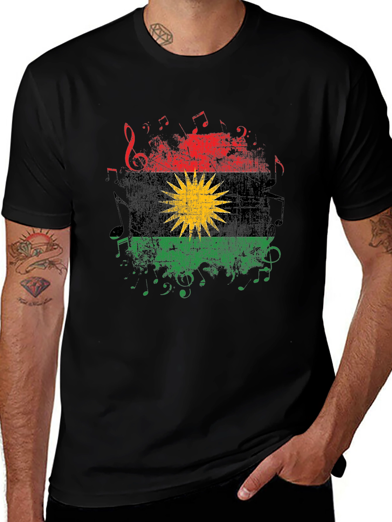 Variant 16 of Biafra Flag Graphic Music Notes T-Shirt