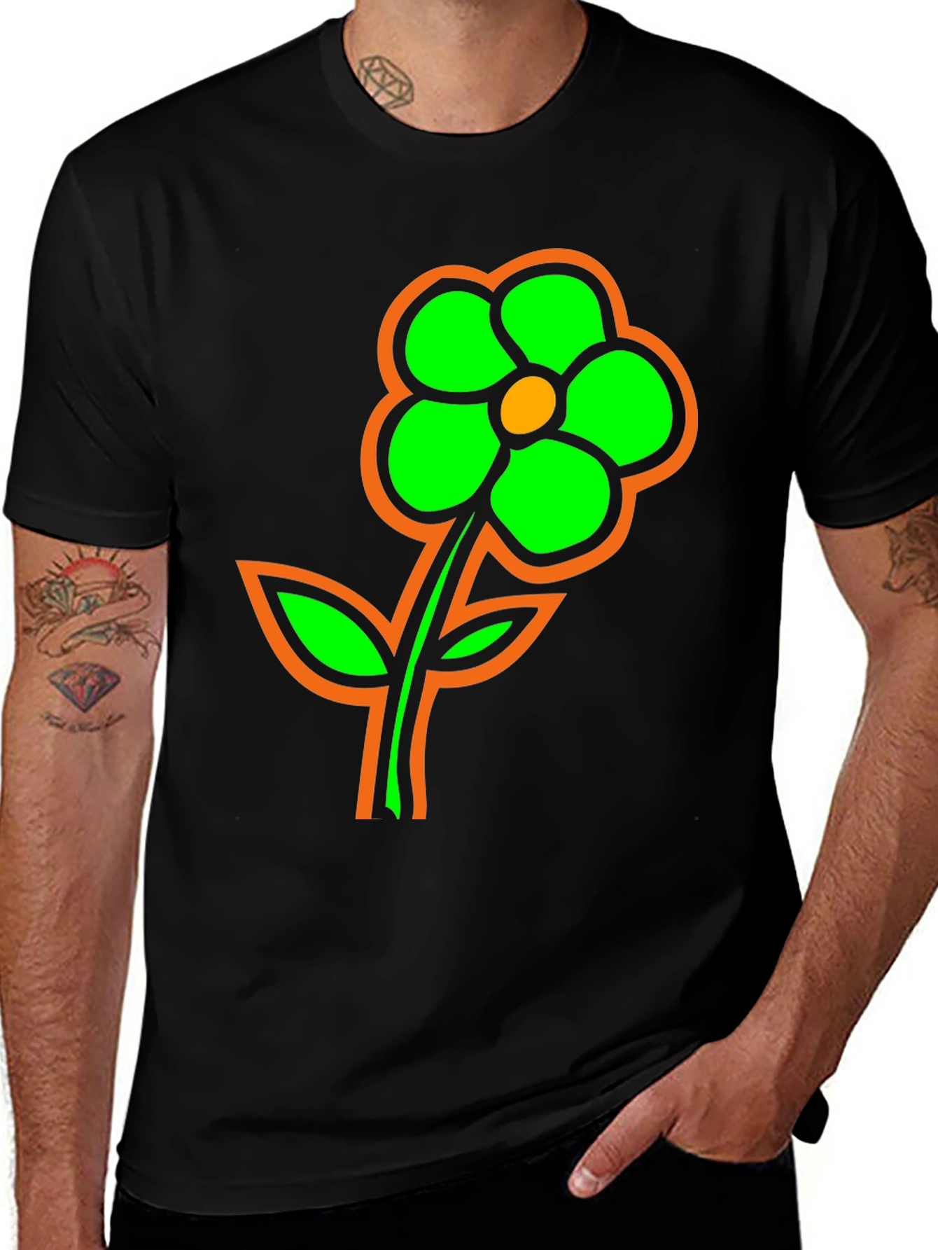 Variant 19 of Vibrant Green Flower Graphic T-Shirt - Bold Floral Design