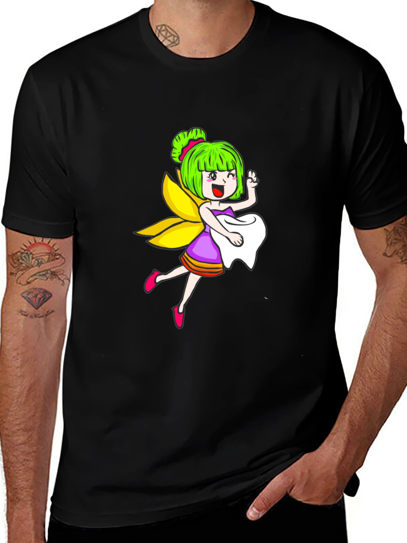 Variant 2 of Cute Fairy Graphic Black T-Shirt