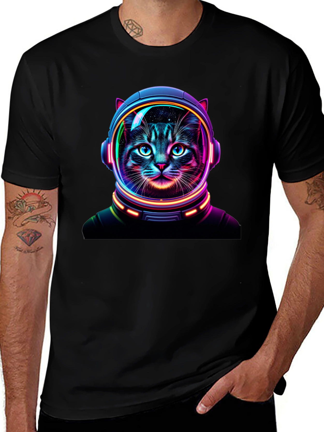 Variant 10 of Cosmic Cat T-Shirt - Astronaut Feline Design