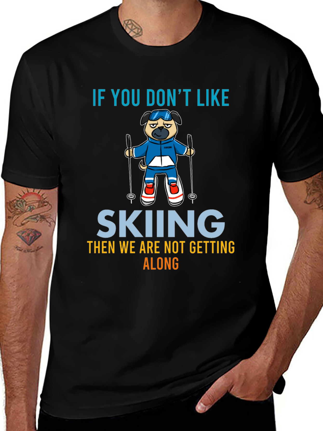 Variant 28 of Skiing Pug Graphic Tee