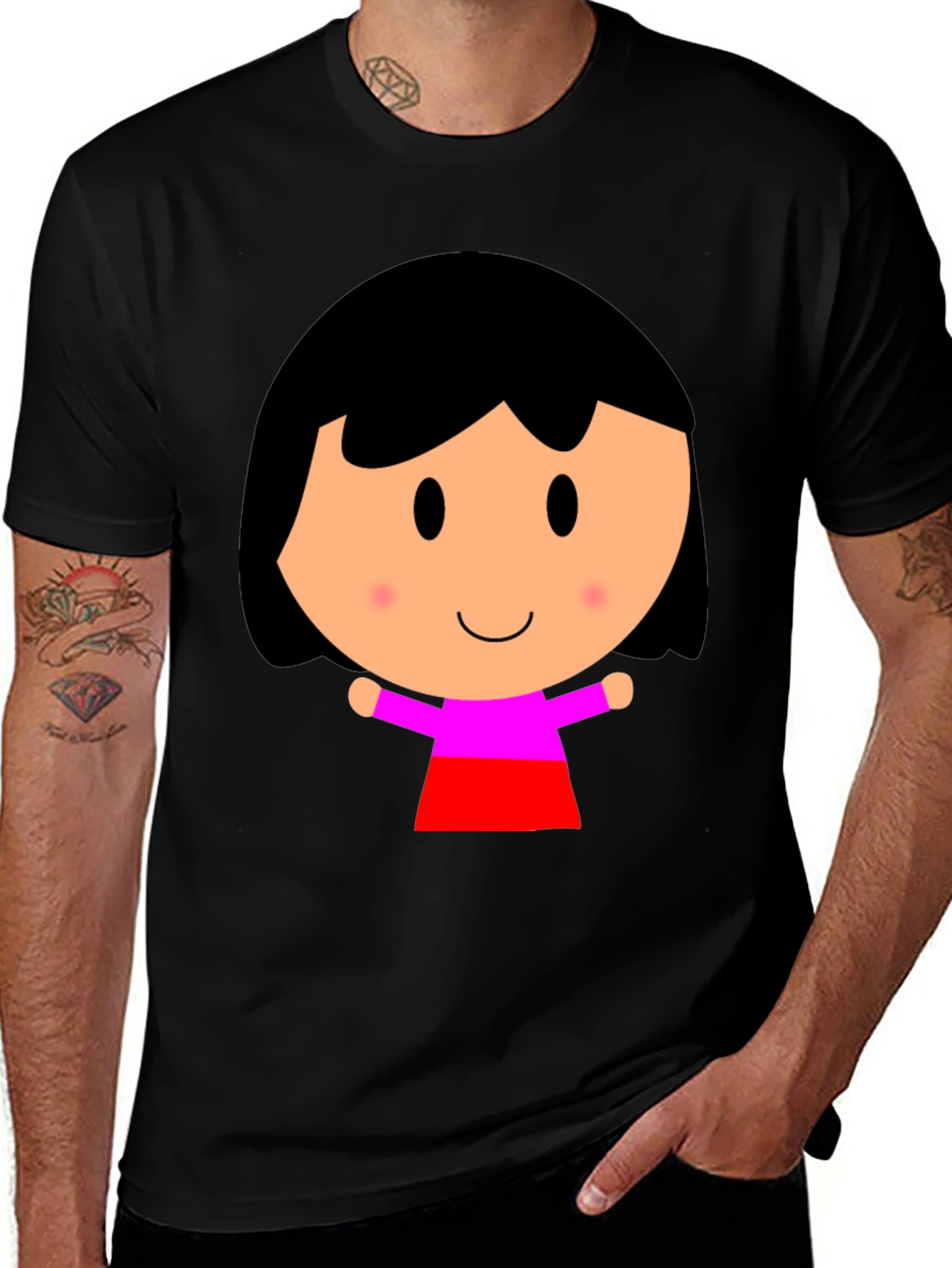 Variant 16 of Cartoon Girl Graphic Black T-Shirt