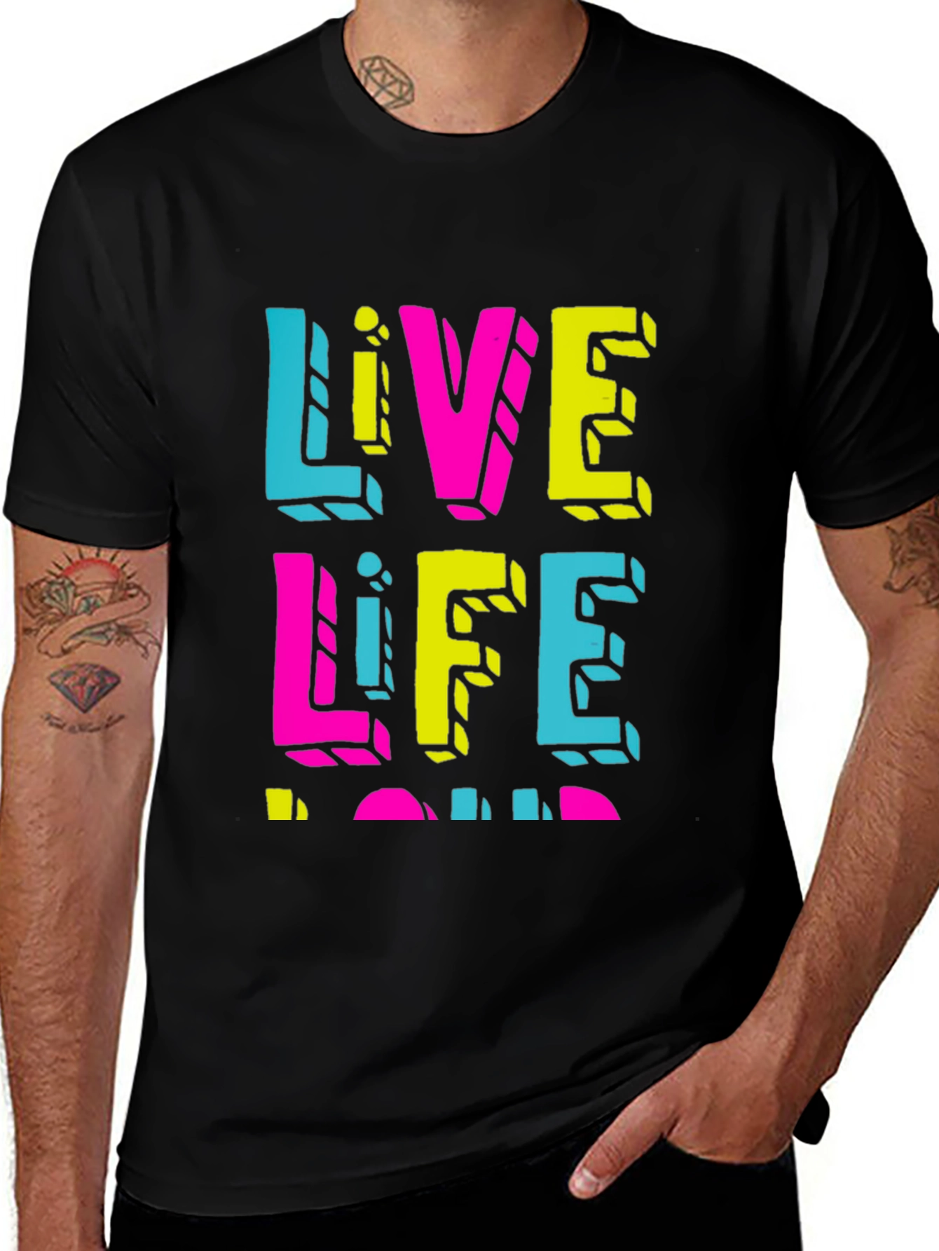 Variant 29 of Live Life Loud Graphic Tee - Black Casual Shirt
