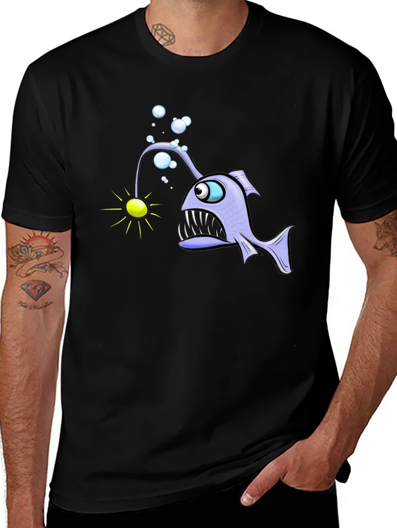 Black Angler Fish Graphic T-Shirt - Unique Design main image