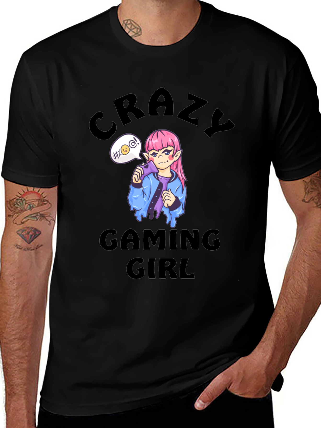 Variant 19 of Crazy Gaming Girl Black T-Shirt