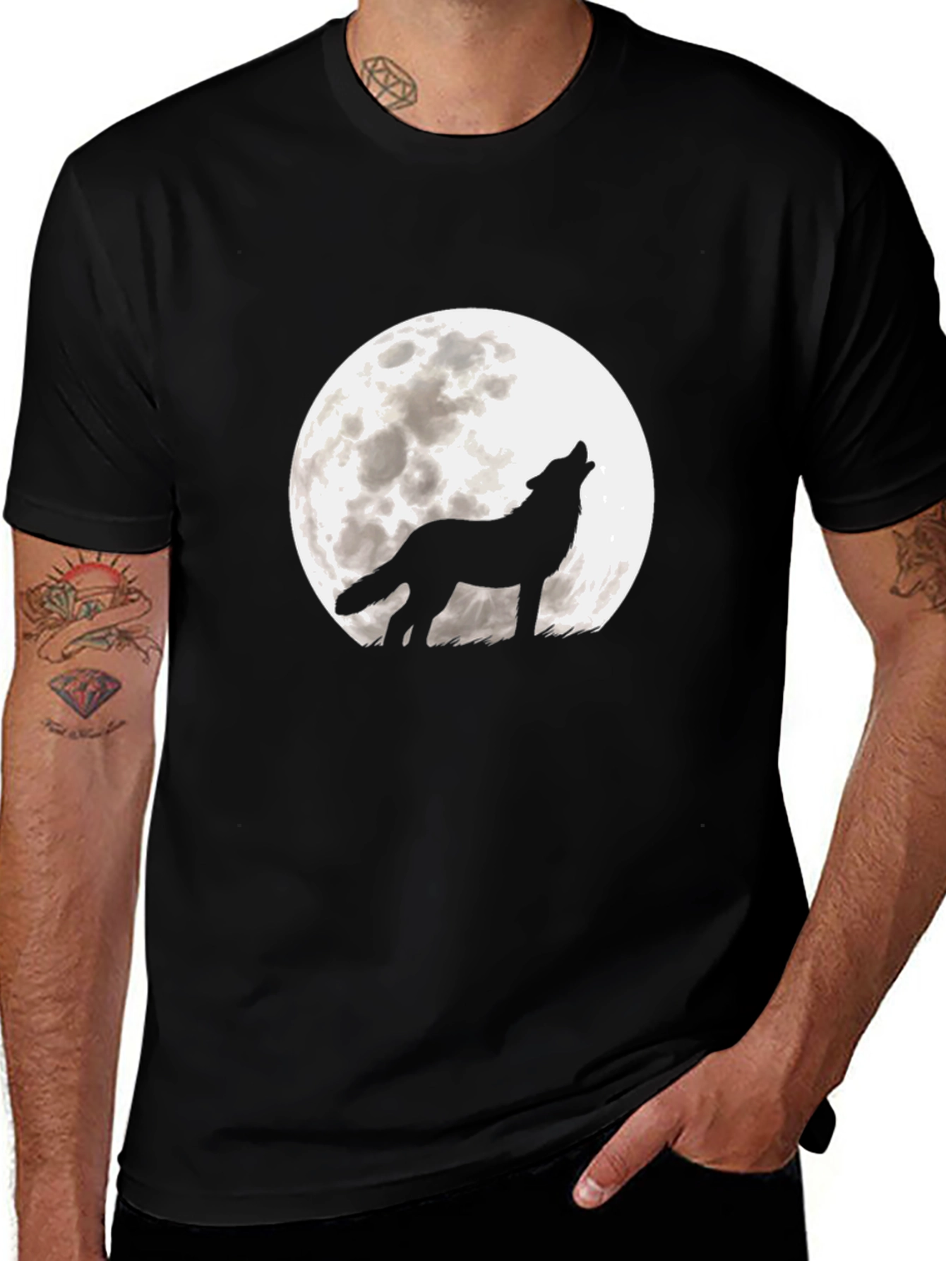 Variant 9 of Wolf Moon Graphic Tee - Black Cotton T-Shirt