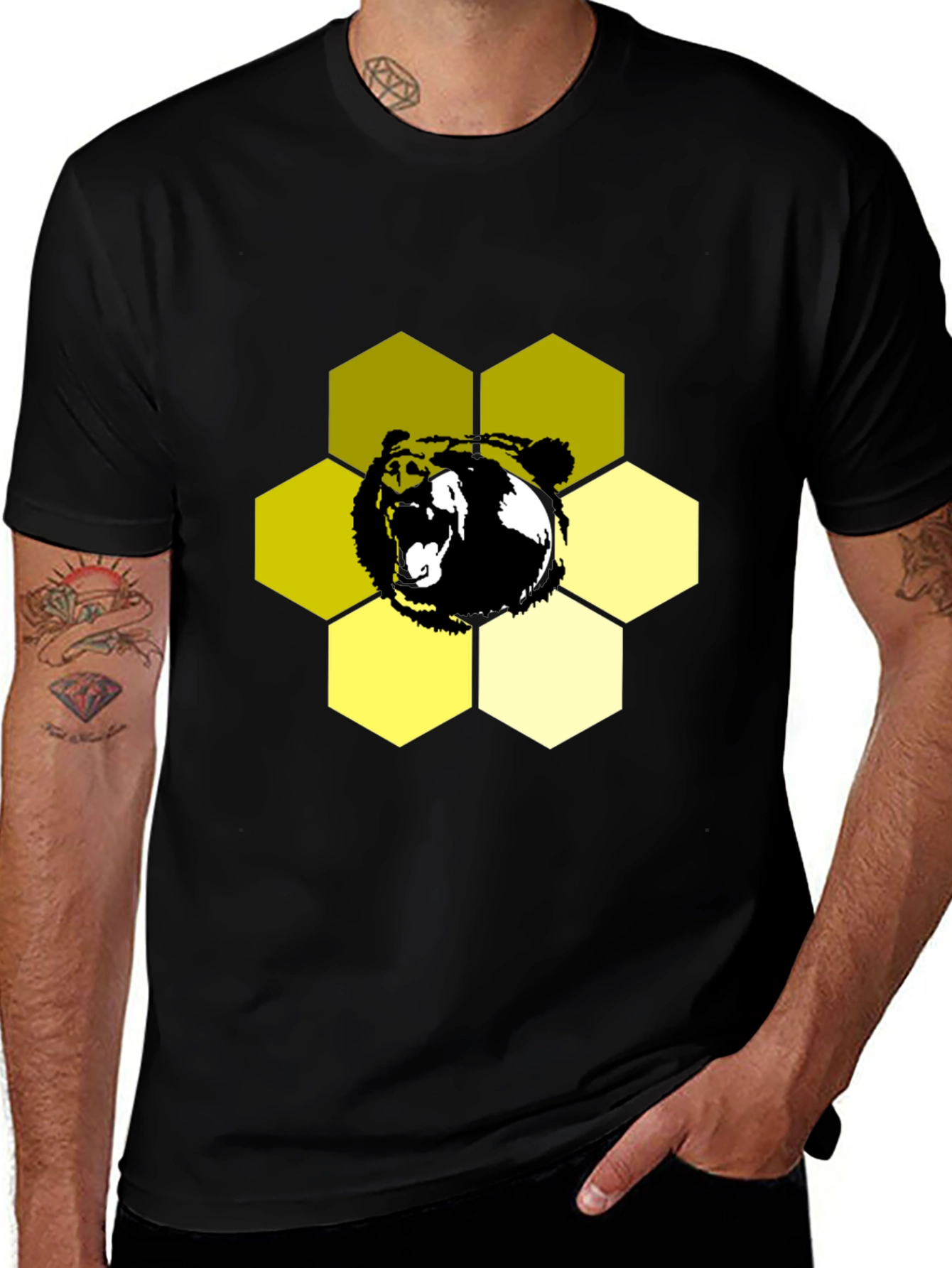 Variant 24 of Bear Hexagon Graphic Tee - Black