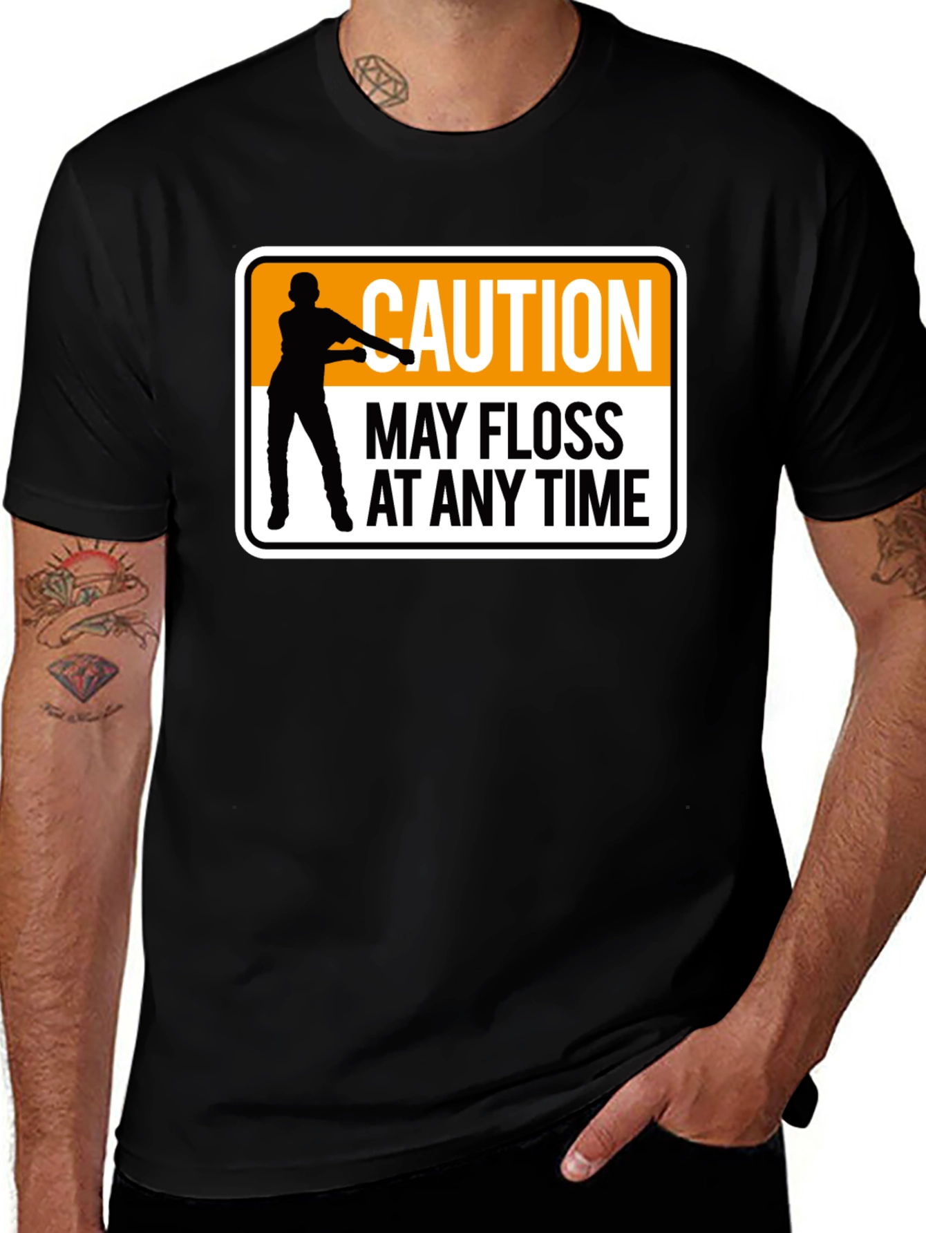 Variant 28 of Caution May Floss At Any Time Black T-Shirt
