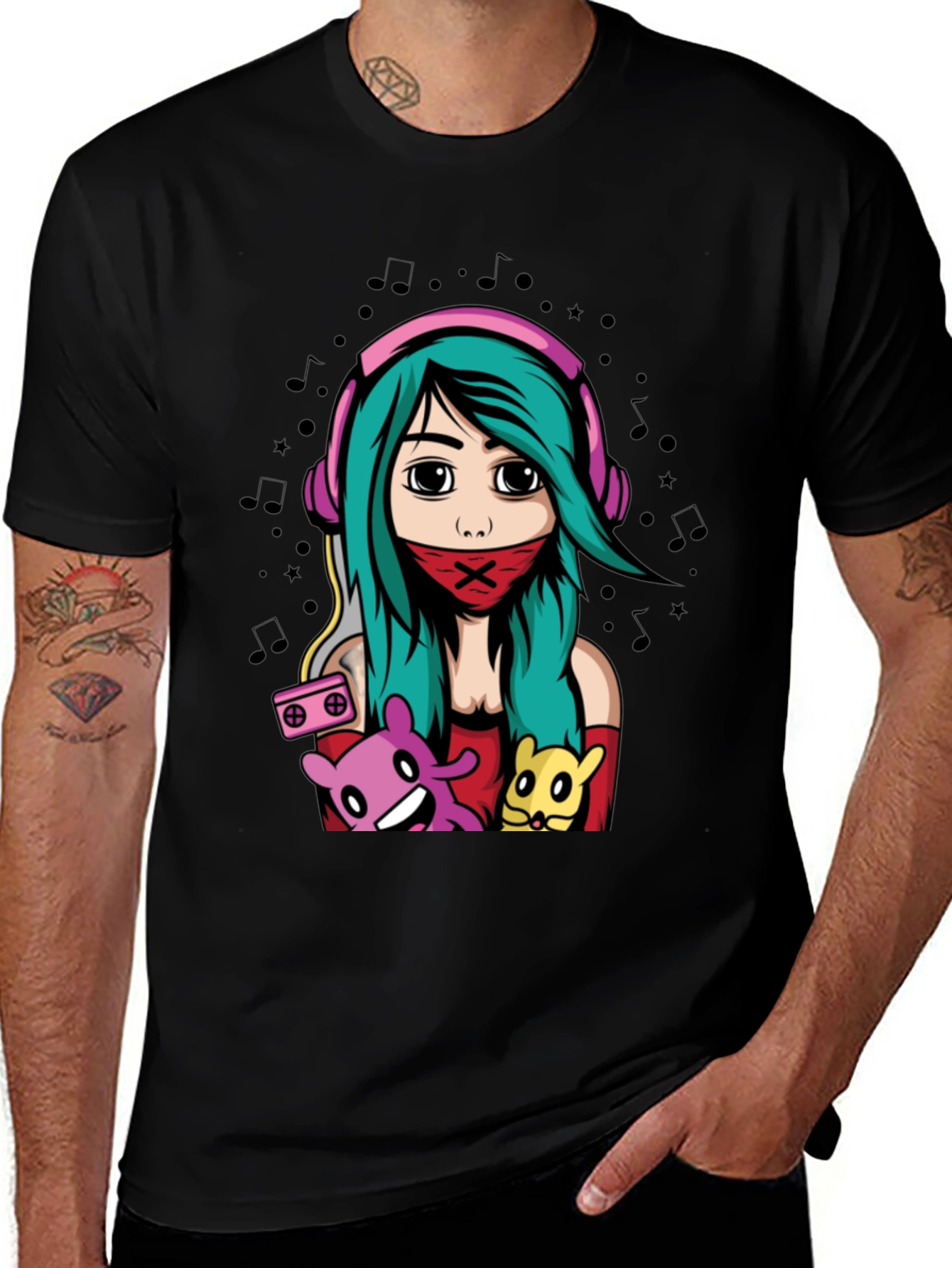 Variant 17 of Anime Girl Graphic Black T-Shirt