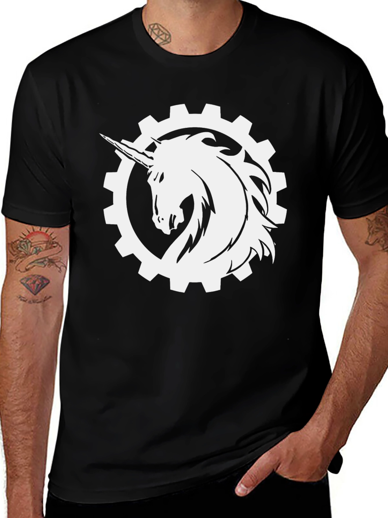 Variant 6 of Unicorn Gear Graphic Tee - Black Cotton Casual Shirt