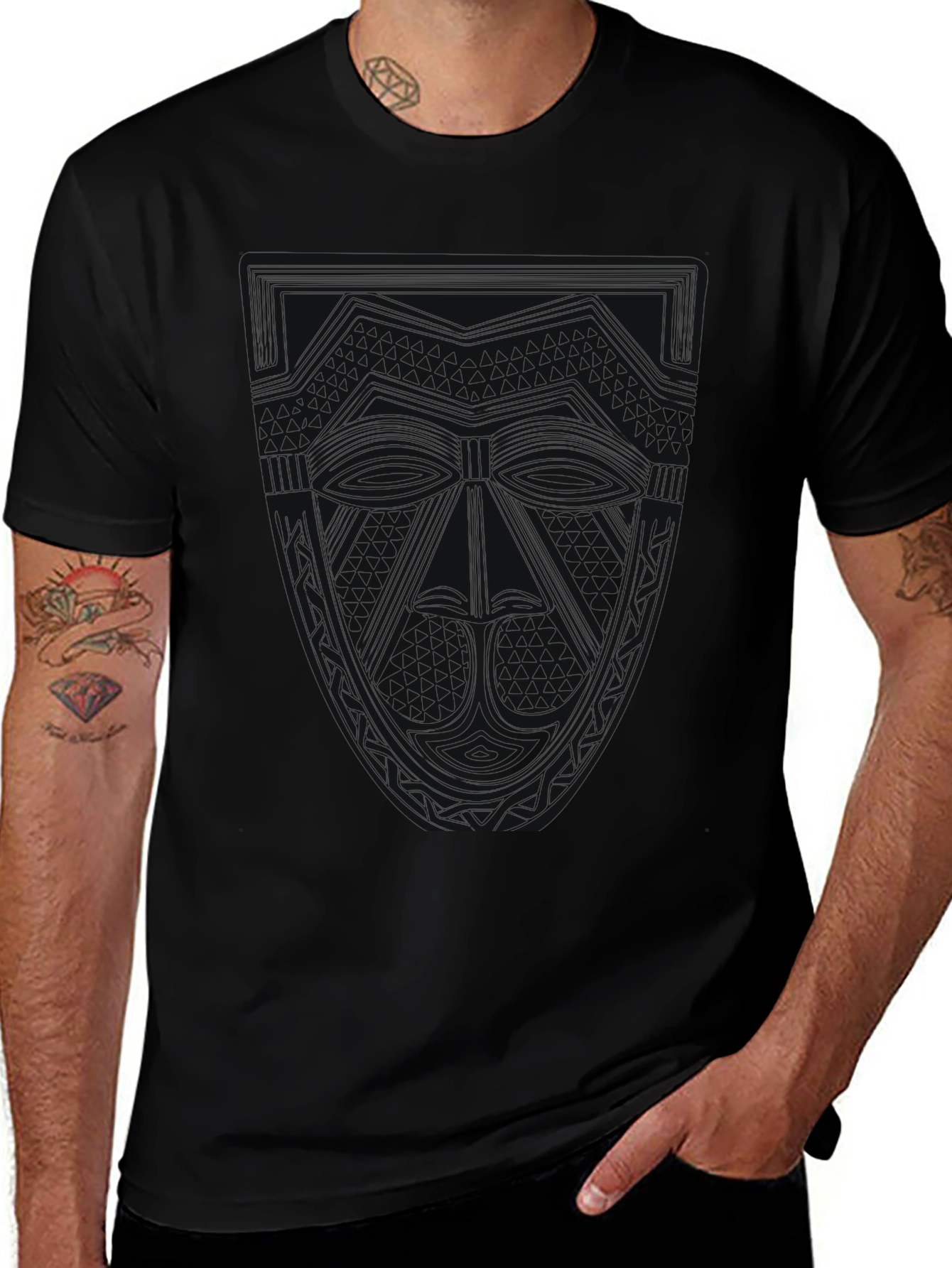 Men's Black Graphic Tee - Subtle Design Casual Wear