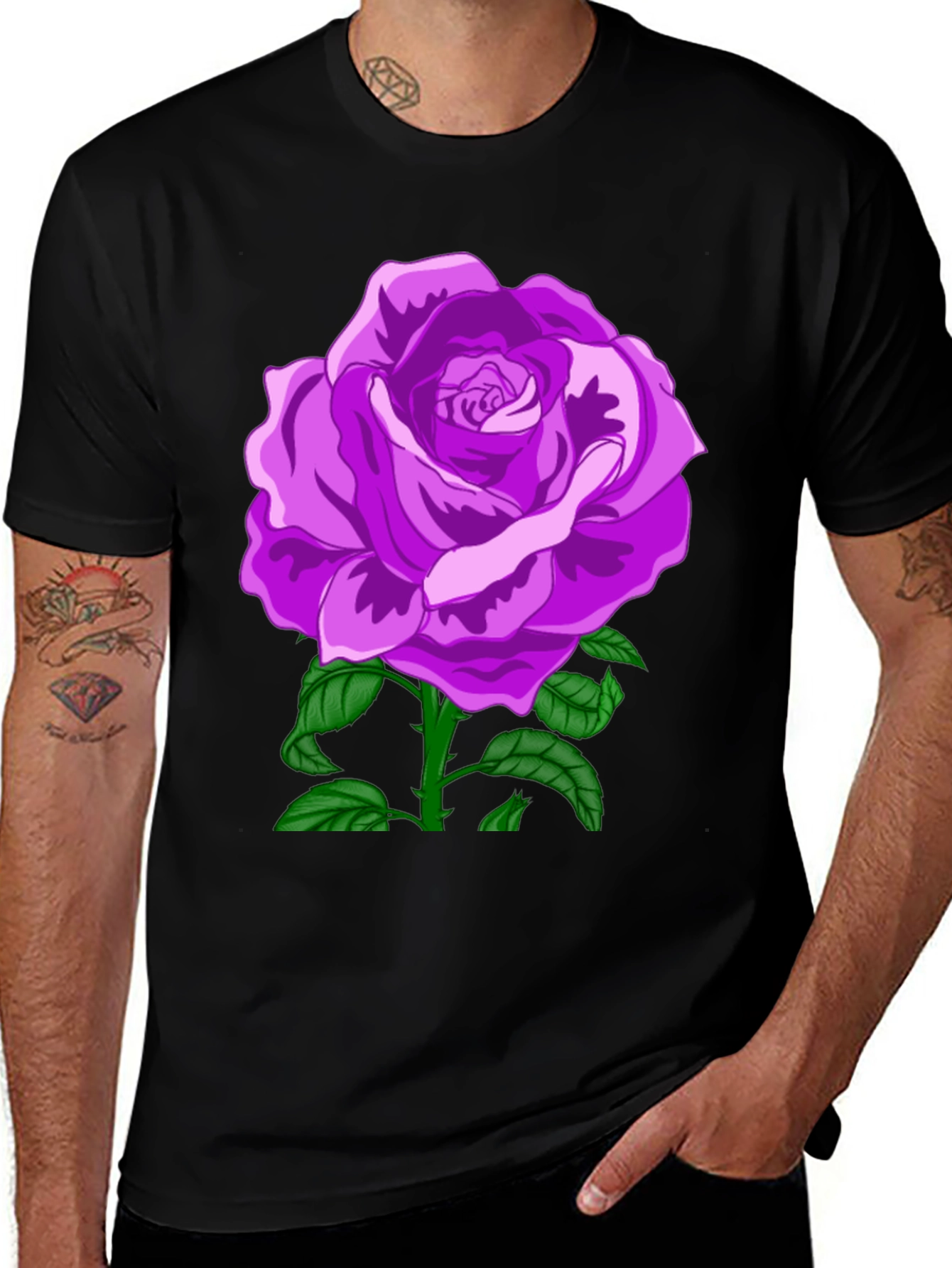 Variant 19 of Purple Rose Graphic Tee - Men's Black T-Shirt
